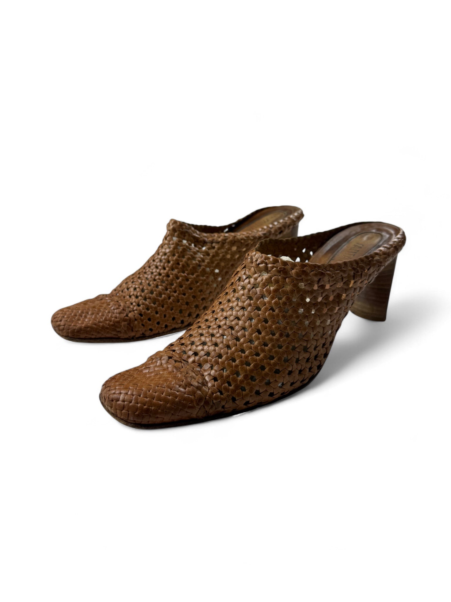 Brown real leather square toes kitten heels mules (39)