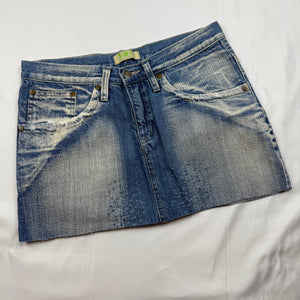 Blue denim low rise mini skirt (S)