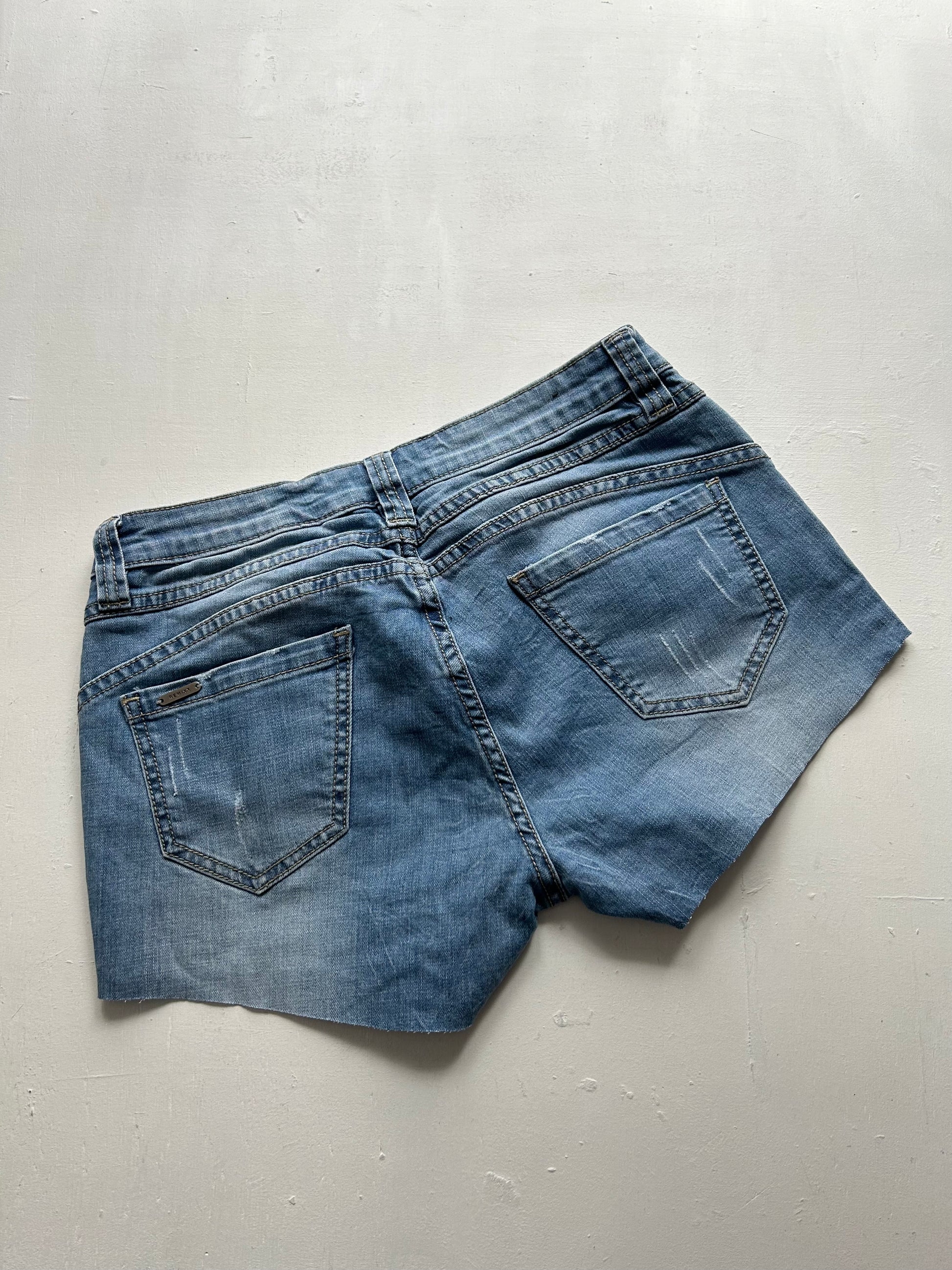 Blue denim low rise mini/ micro short (S)