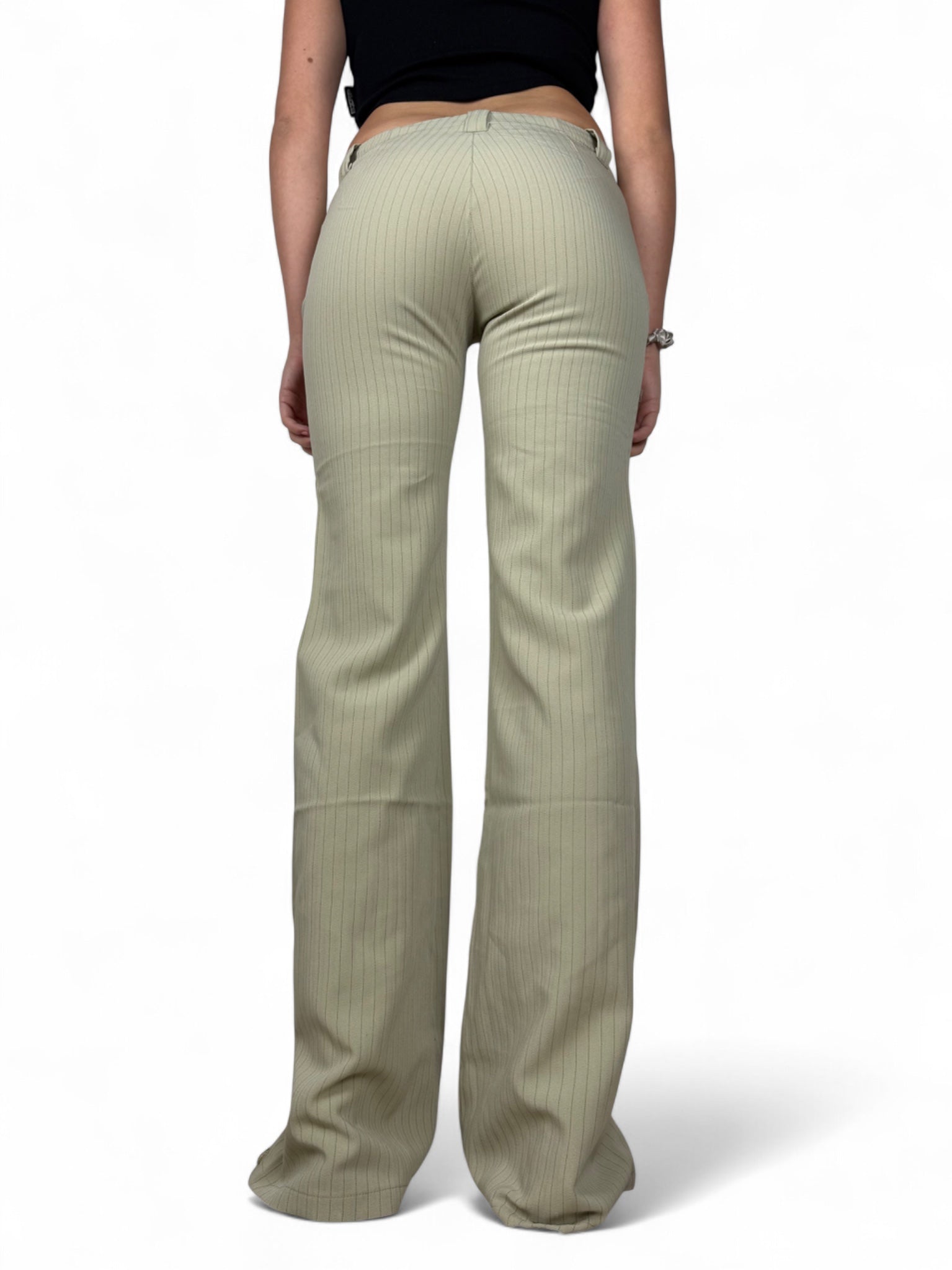 Khaki striped low waist office flare pants (S)