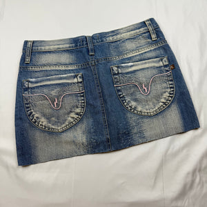 Blue denim low rise mini skirt (S)
