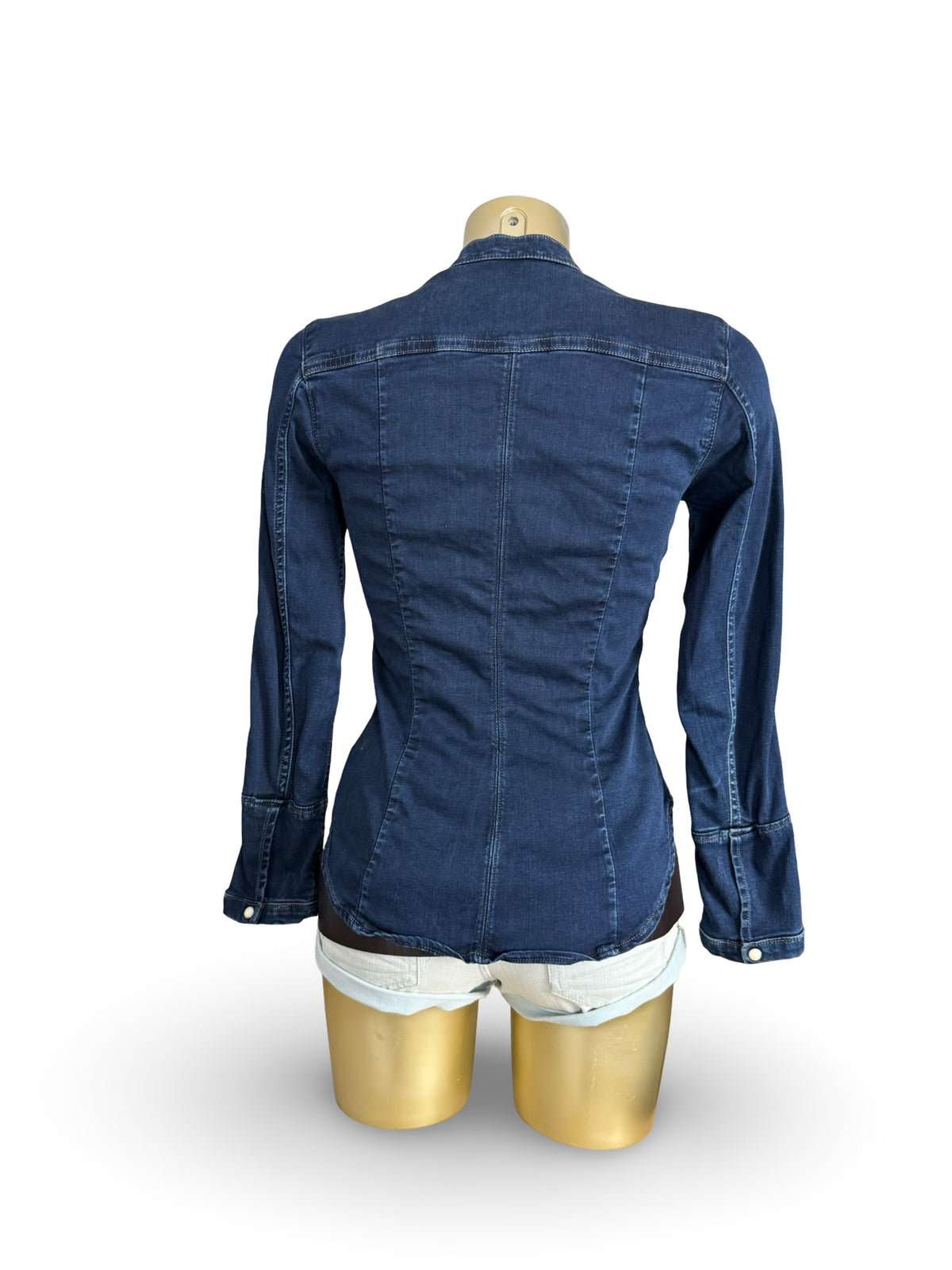 Navy denim zip up biker jacket (XS)