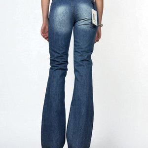 Navy blue denim low waist flared pants (XS)