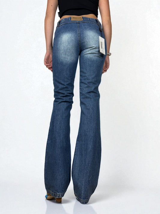 Navy blue denim low waist flared pants (XS)