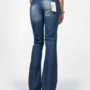 Navy blue denim low waist flared pants (XS)