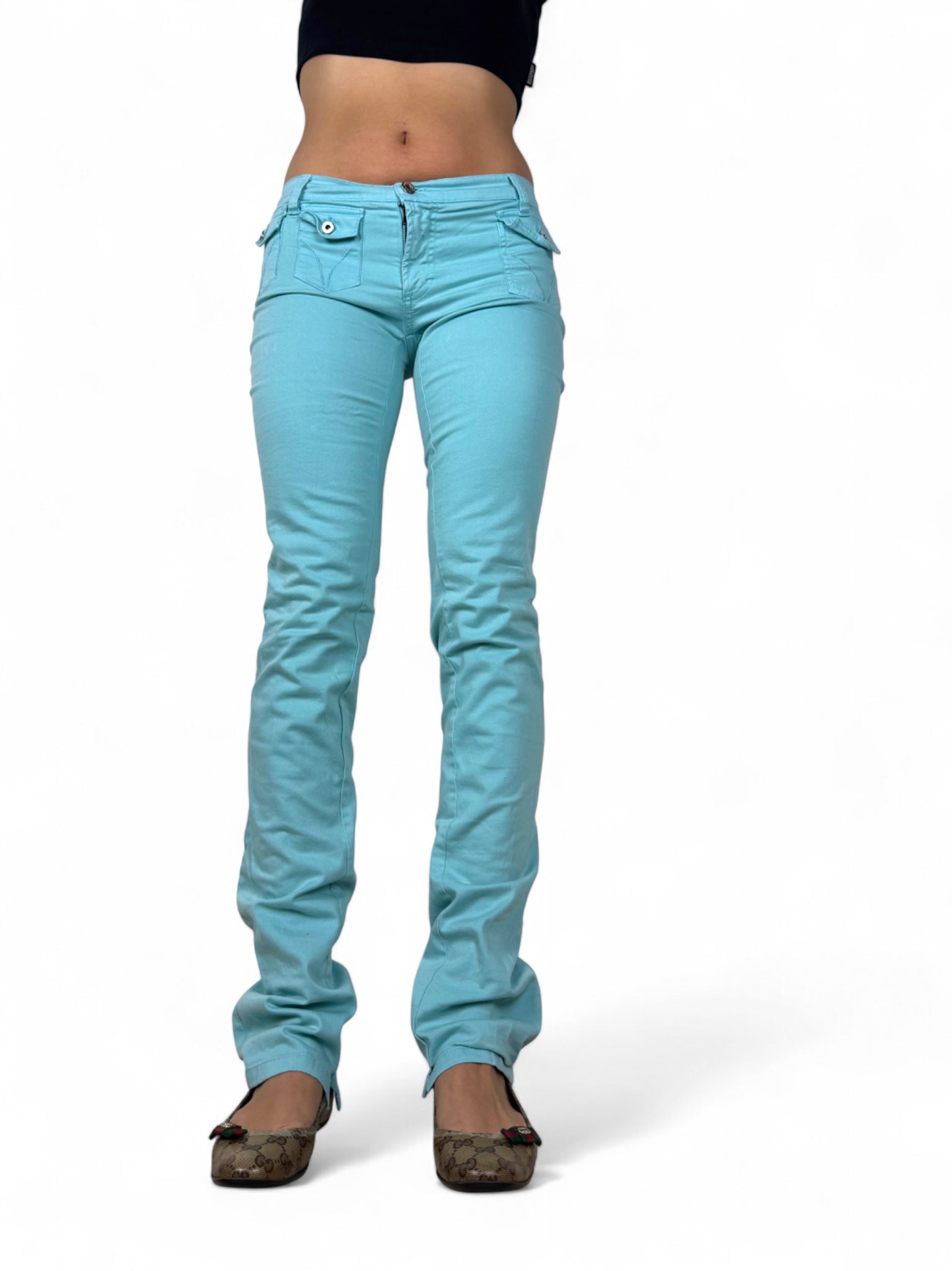 Blue denim low rise skinny pants (S)