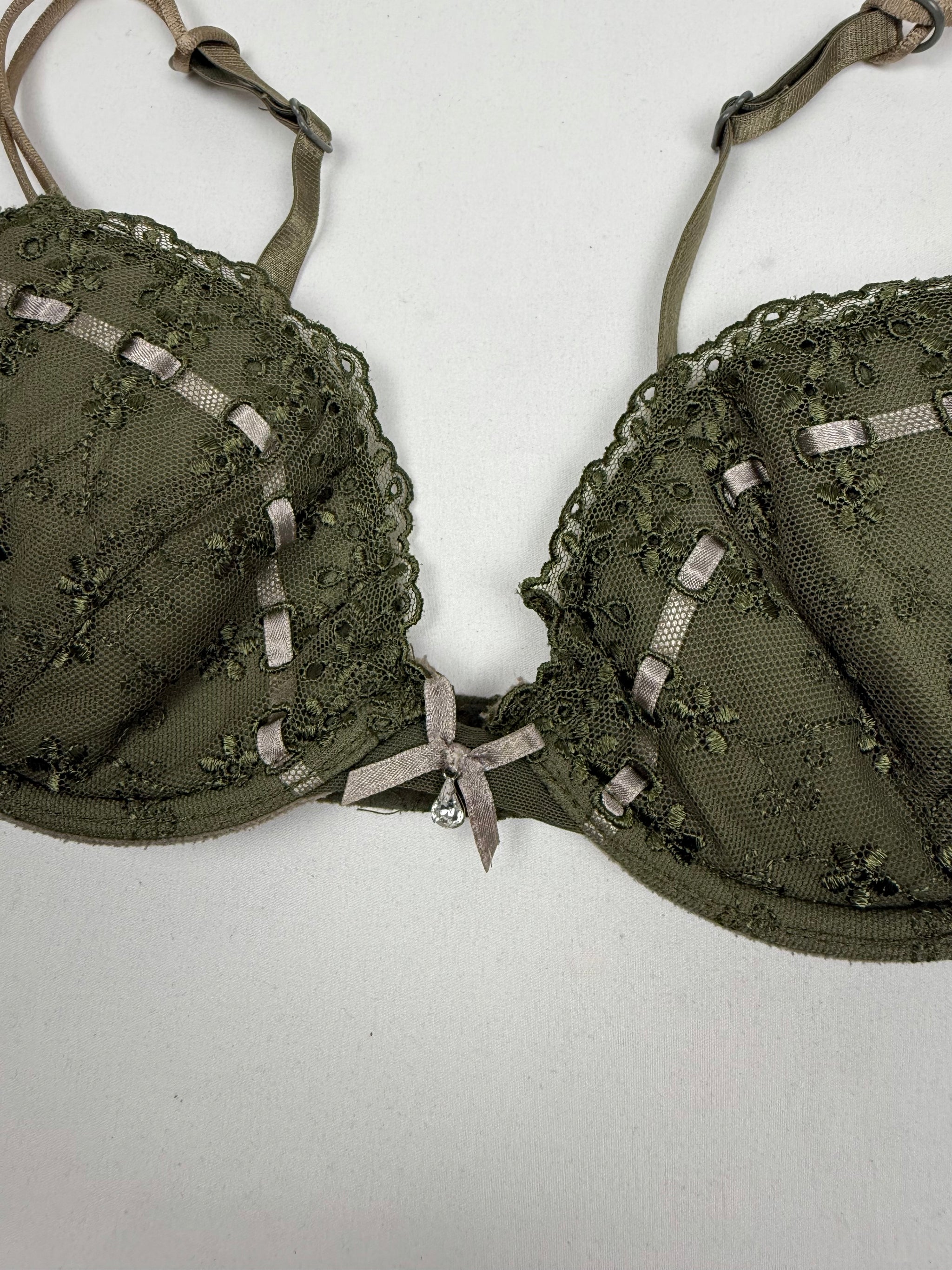 Khaki lace balcony bra