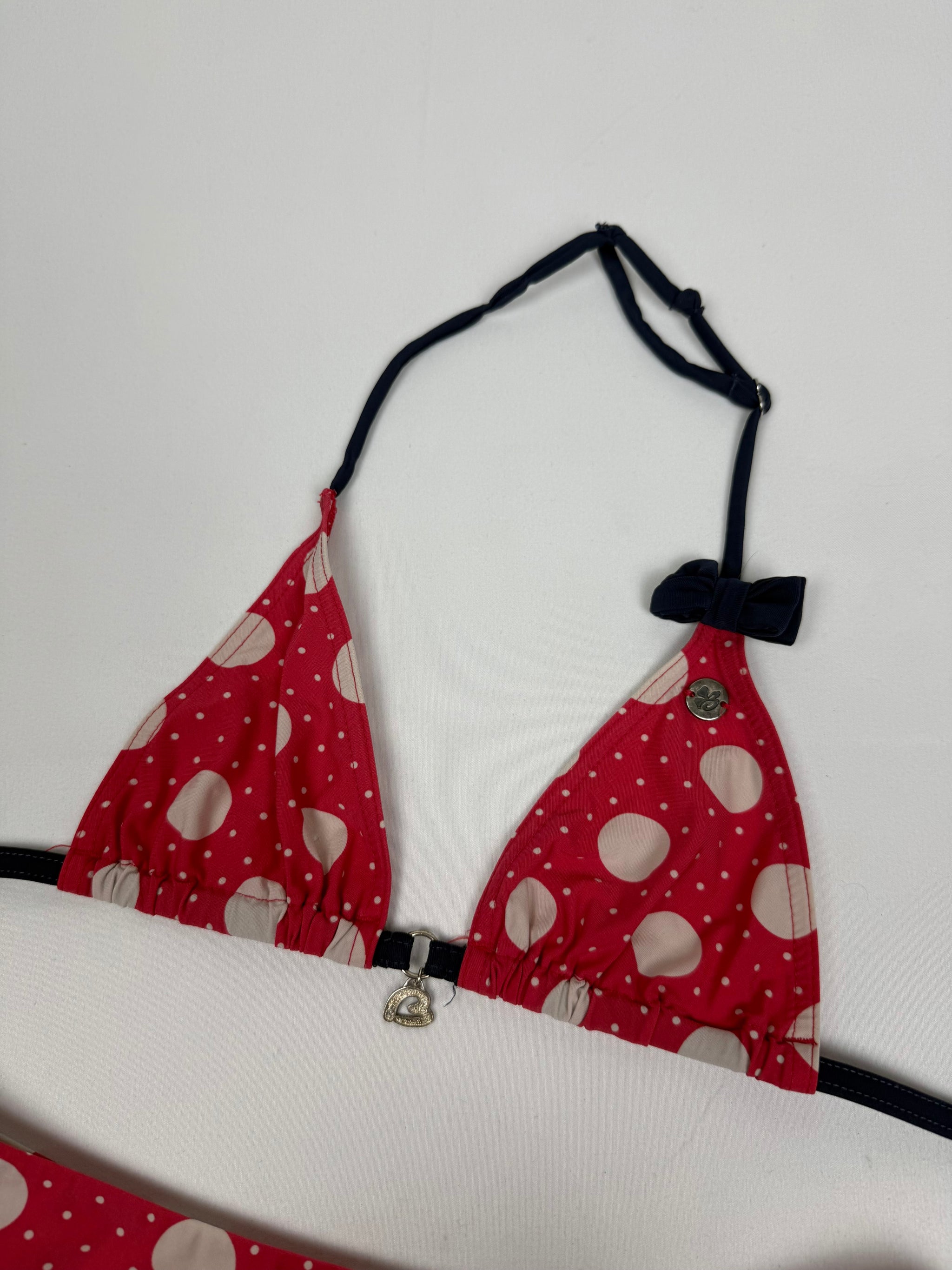 Red polka dots low rise shorty bikini set (XS)