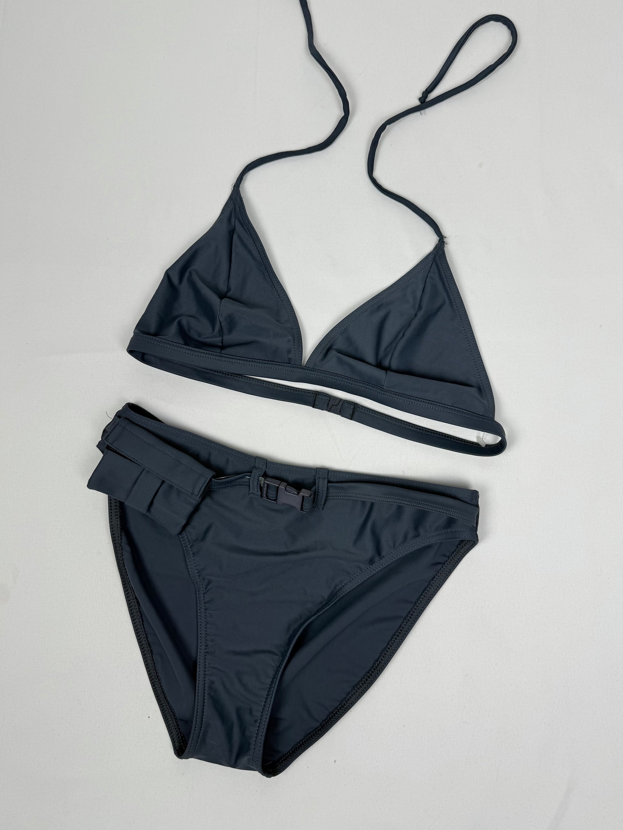 Grey utility low rise belt bikini set (M)