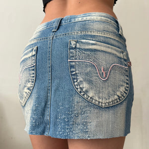 Blue denim low rise mini skirt (S)