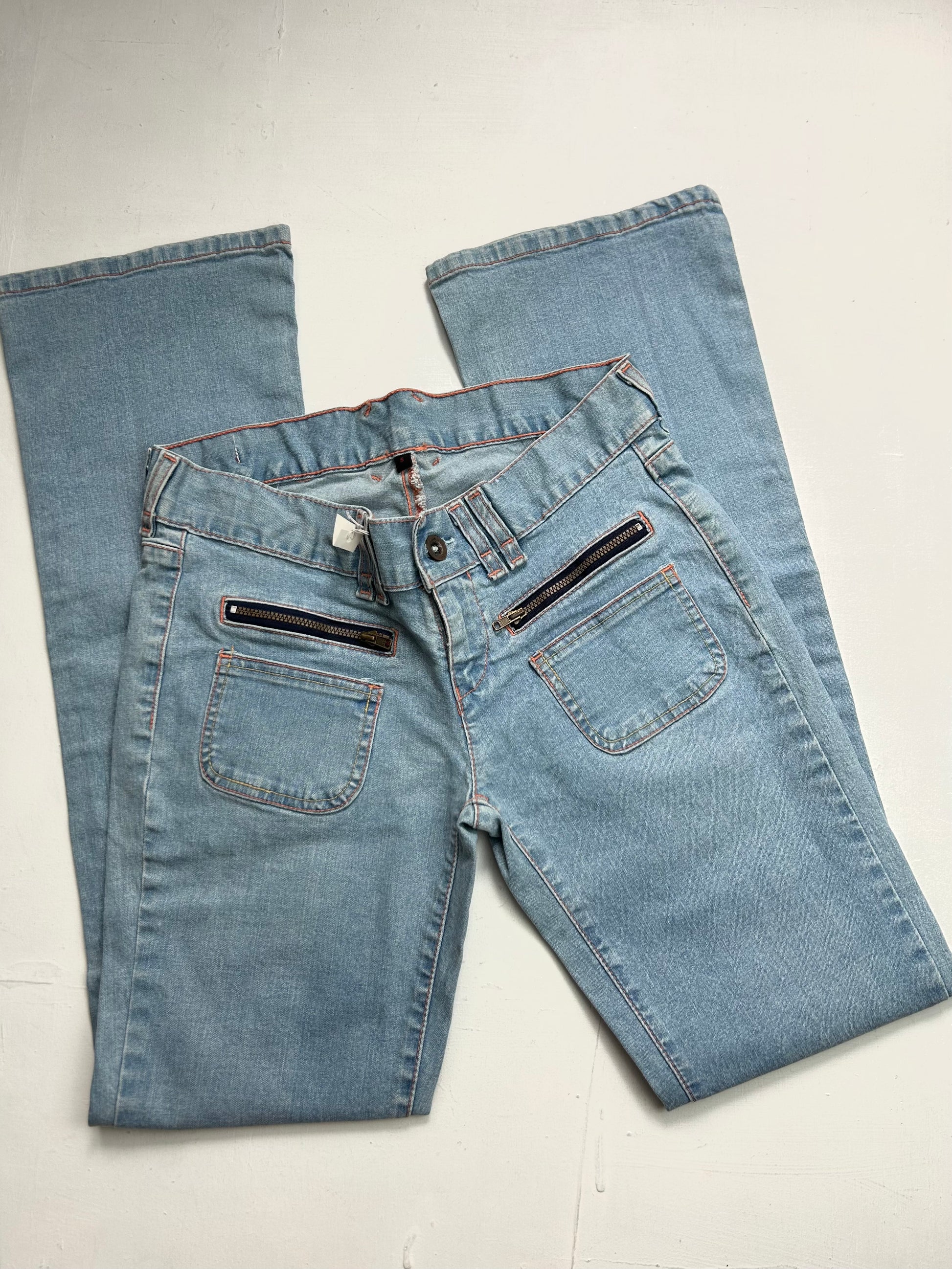 Blue low waist flare bootcut denim pants (XS)