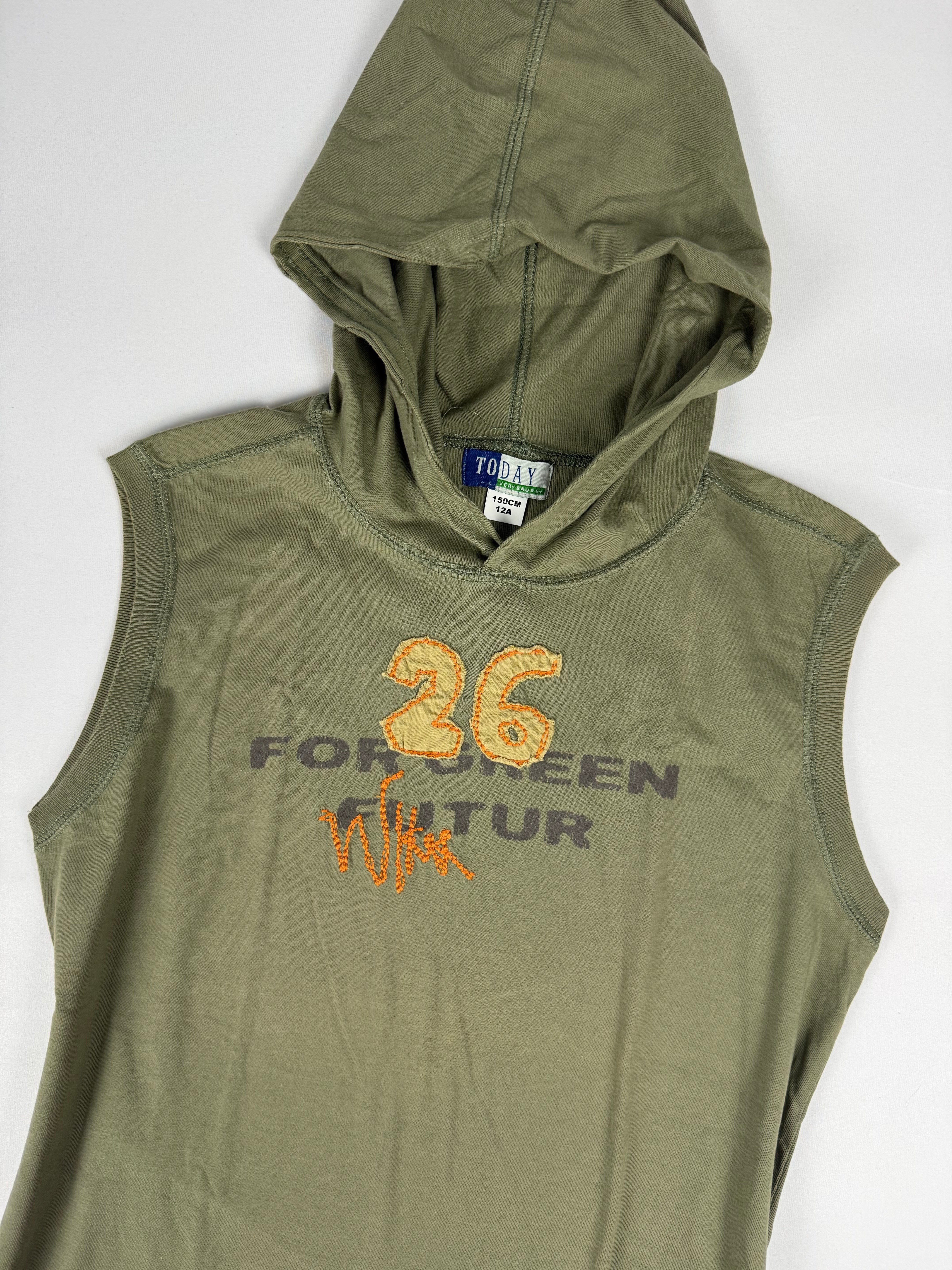 Khaki hooded cotton top (S)
