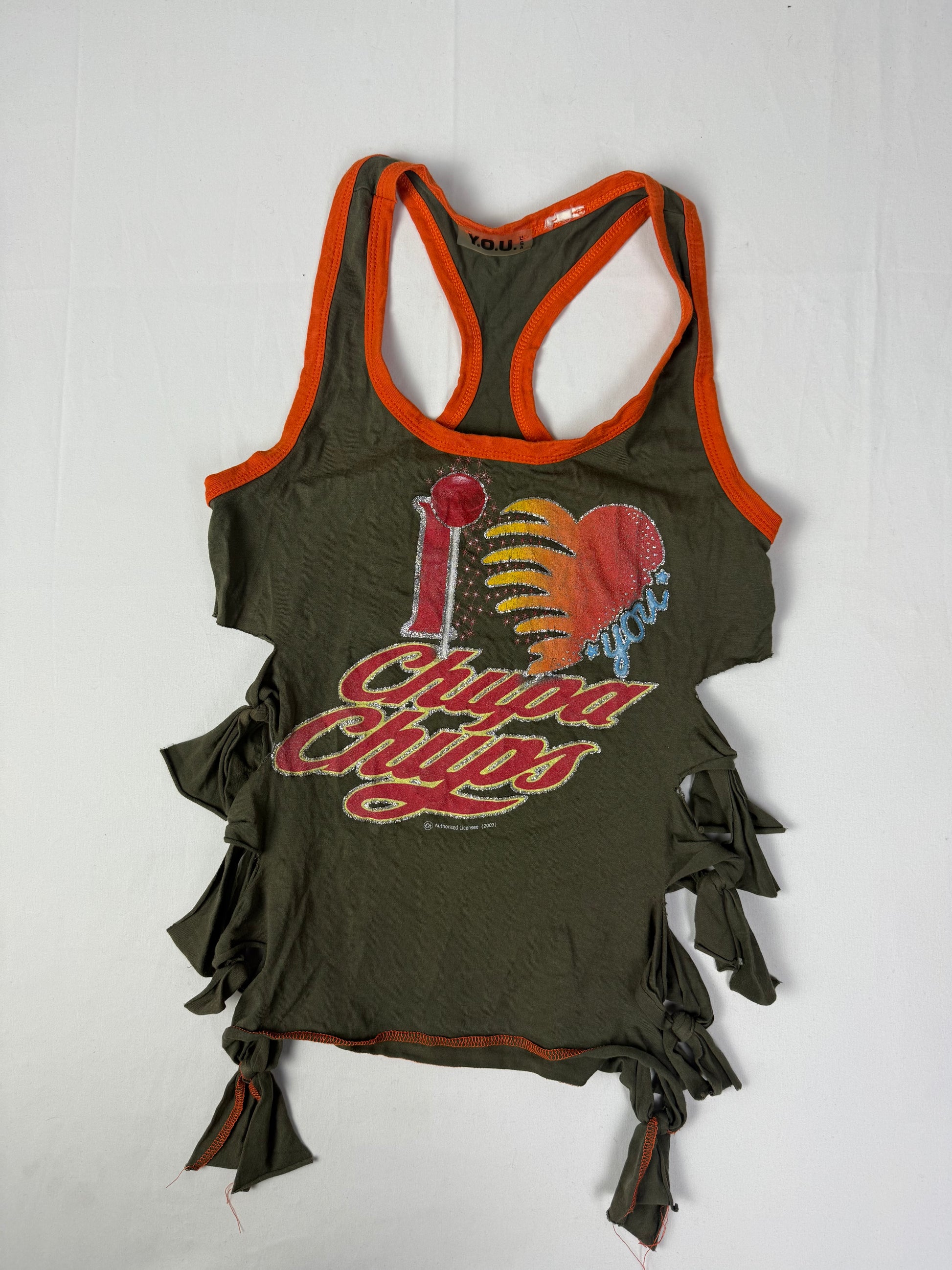 Khaki tight fit glitters cotton tank top (XS)