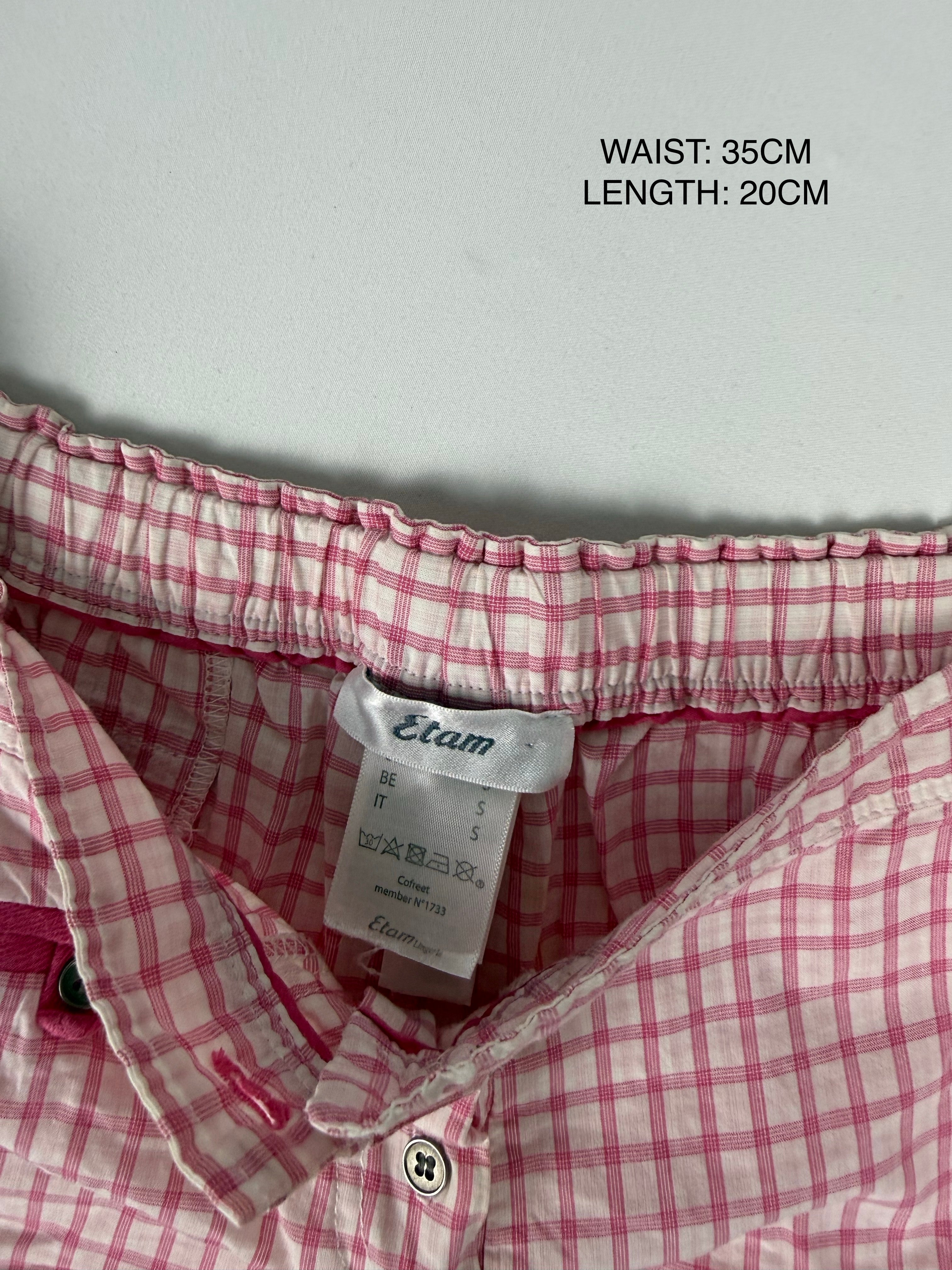 Pink check print cotton mini short (S)
