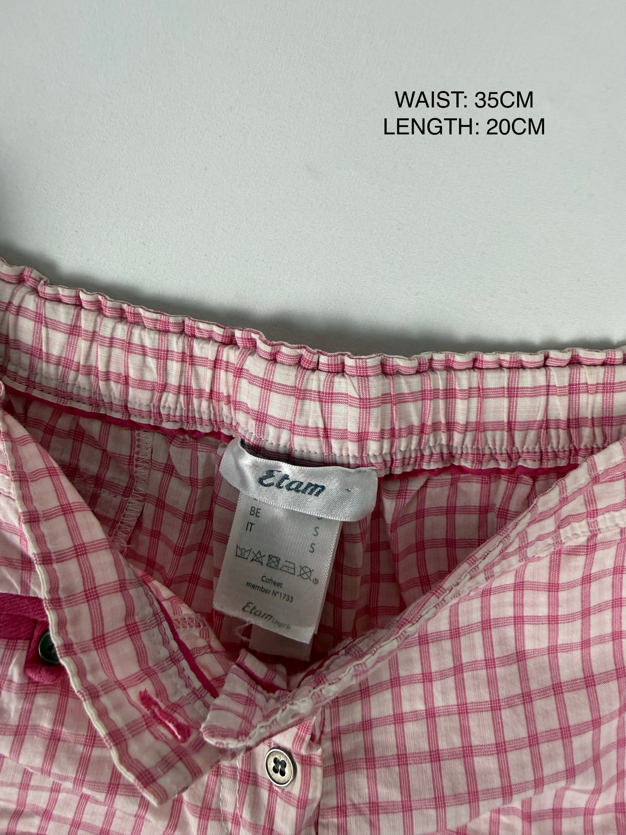 Pink check print cotton mini short (S)