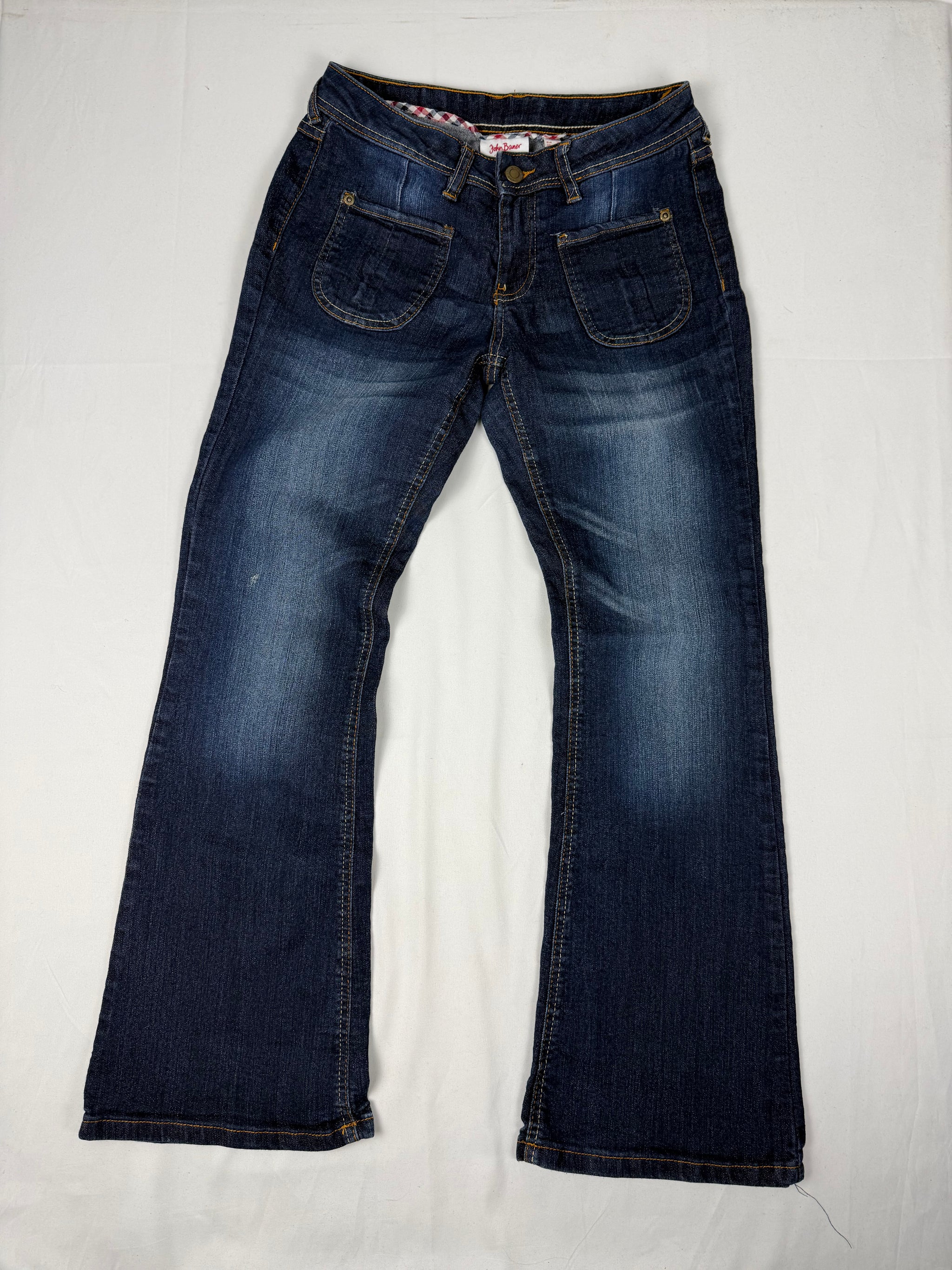 Navy blue denim low waist flare pants (S)