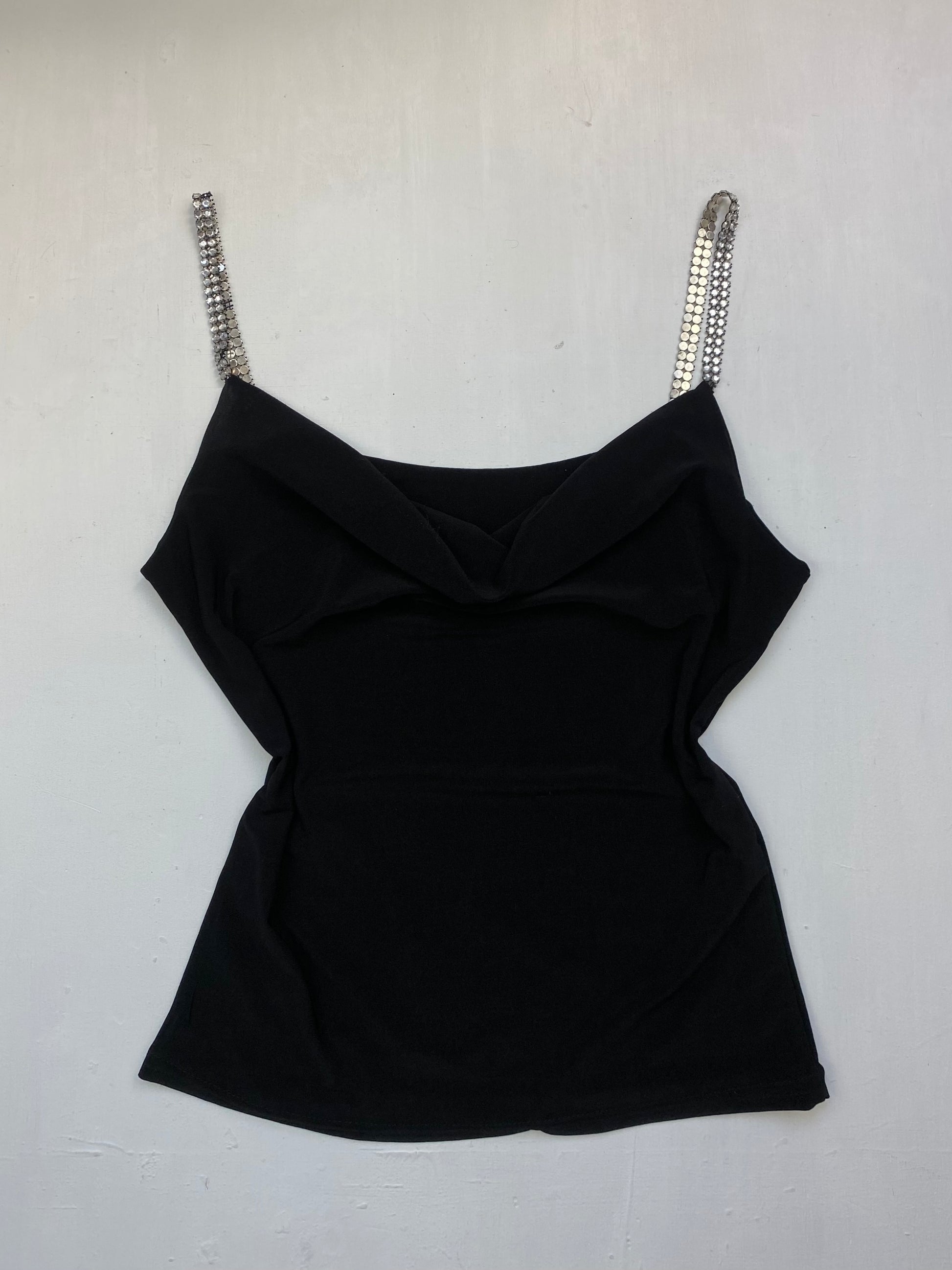 Black rhinestone straps cami top (S/M)