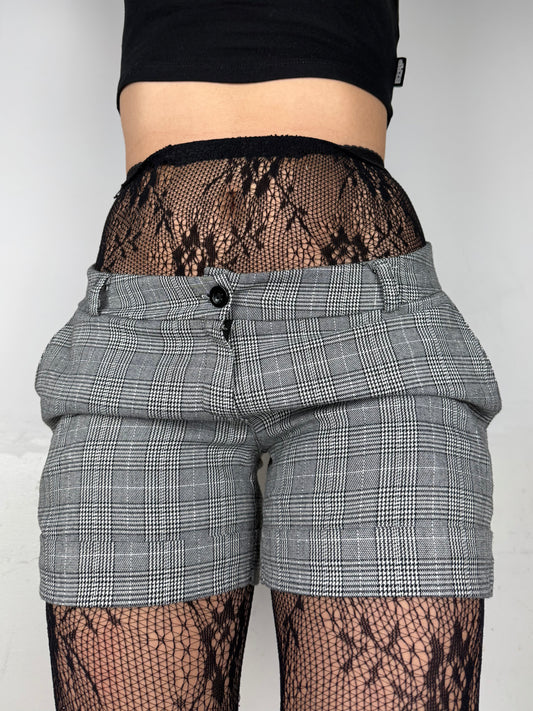Grey check print low rise office mini short (S/M)
