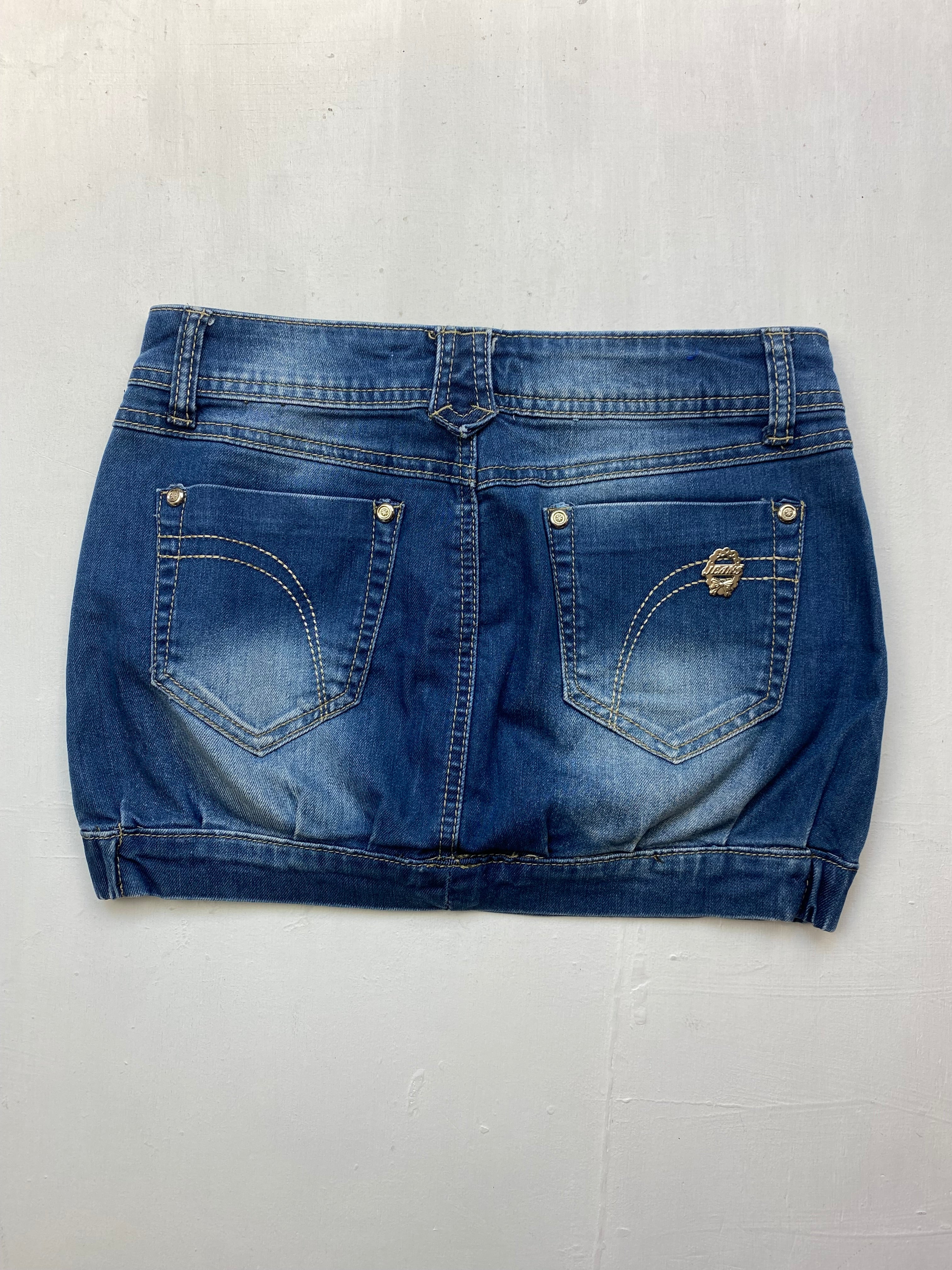 Blue denim low rise mini skirt (XS)