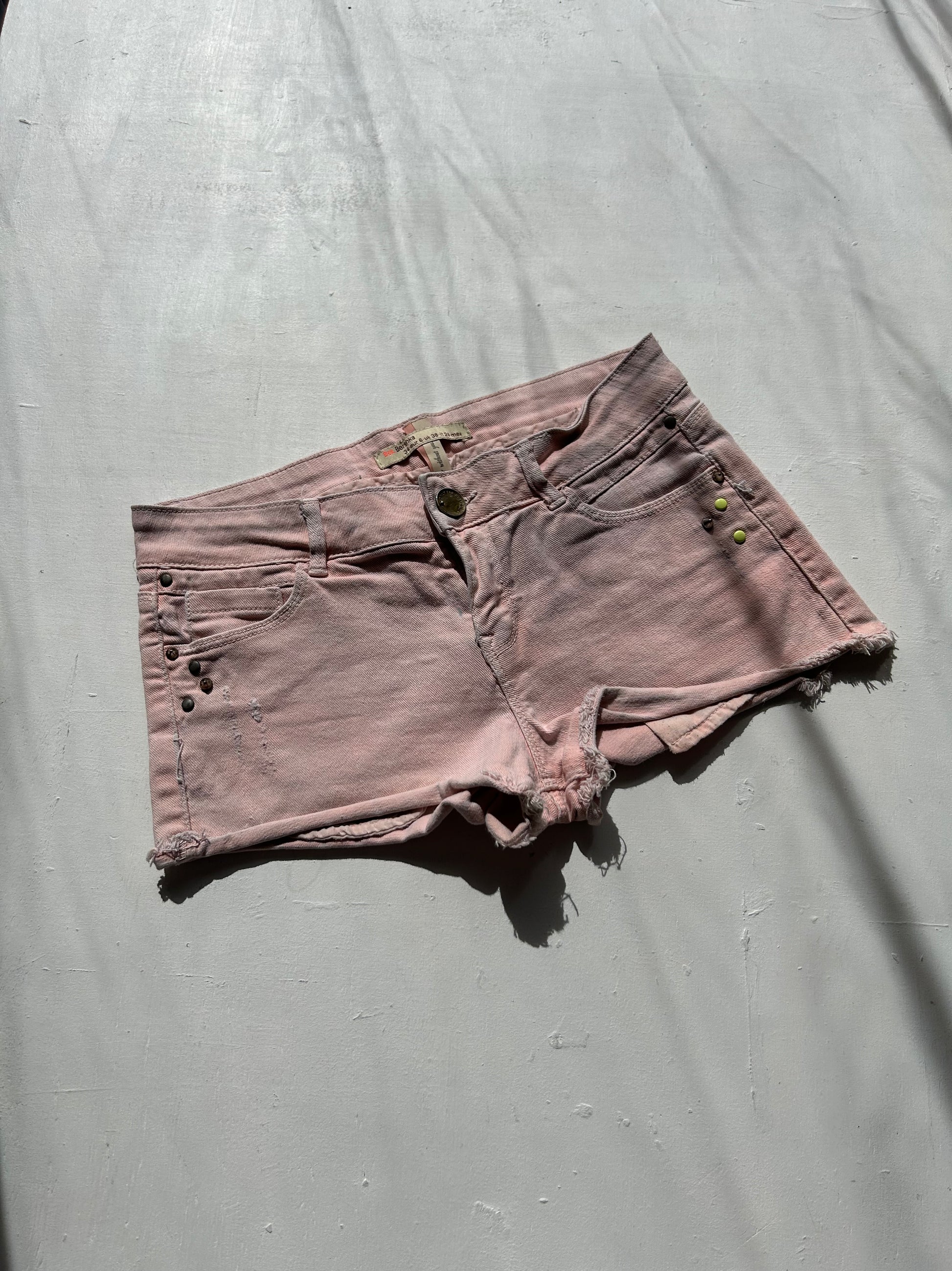 Baby pink denim low rise mini/ micro short (XS)