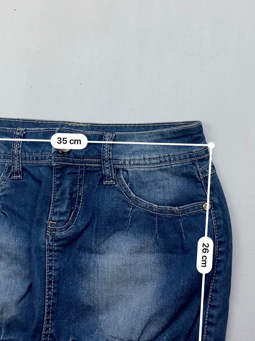 Blue denim low rise mini skirt (XS)