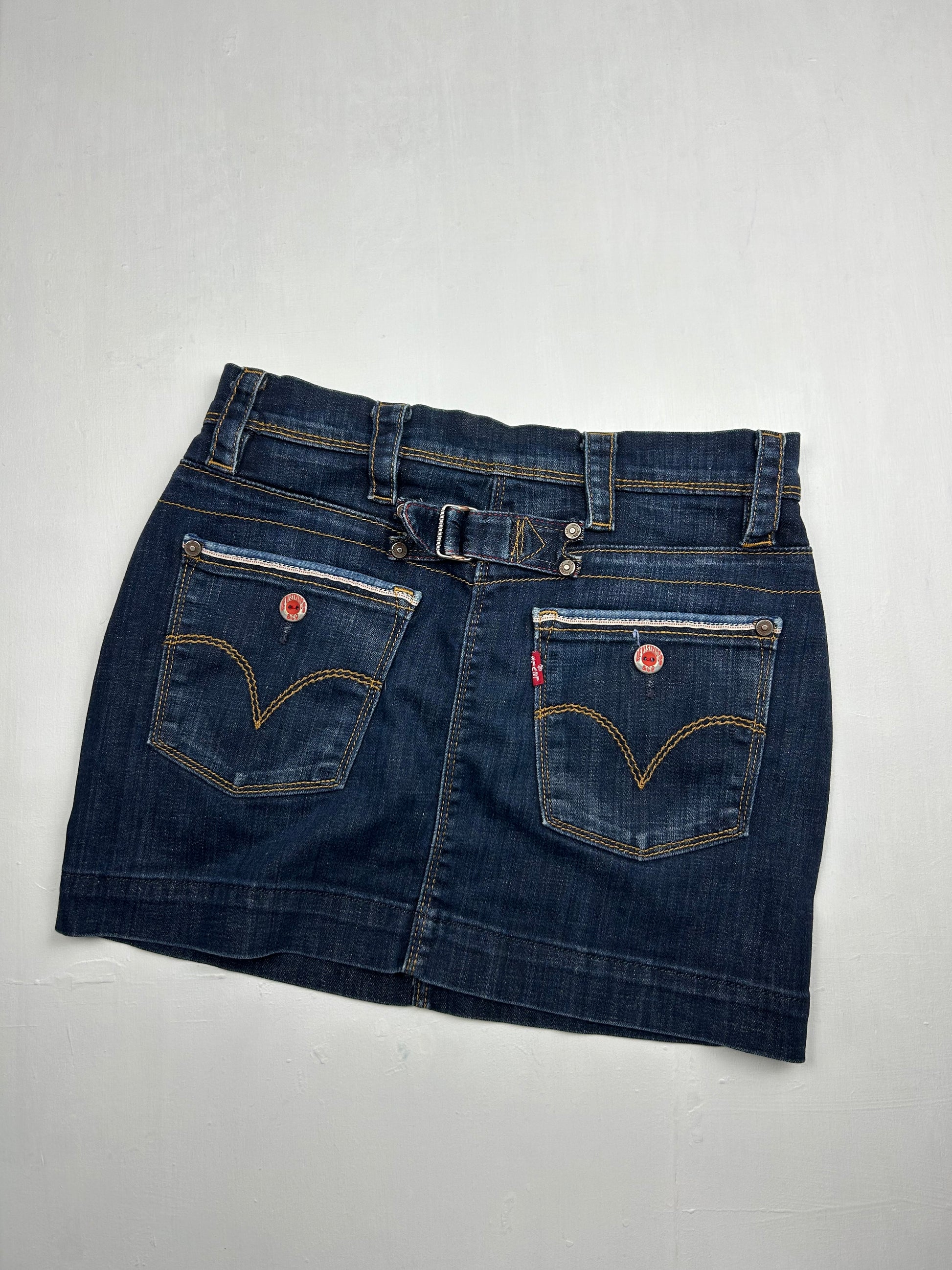 Navy blue denim utility mini skirt (S)