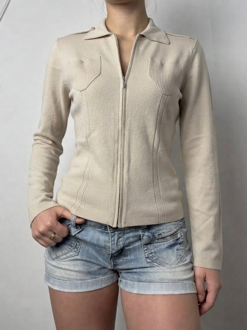 Mini-robe en maille grise à manches courtes avec nouage (S)