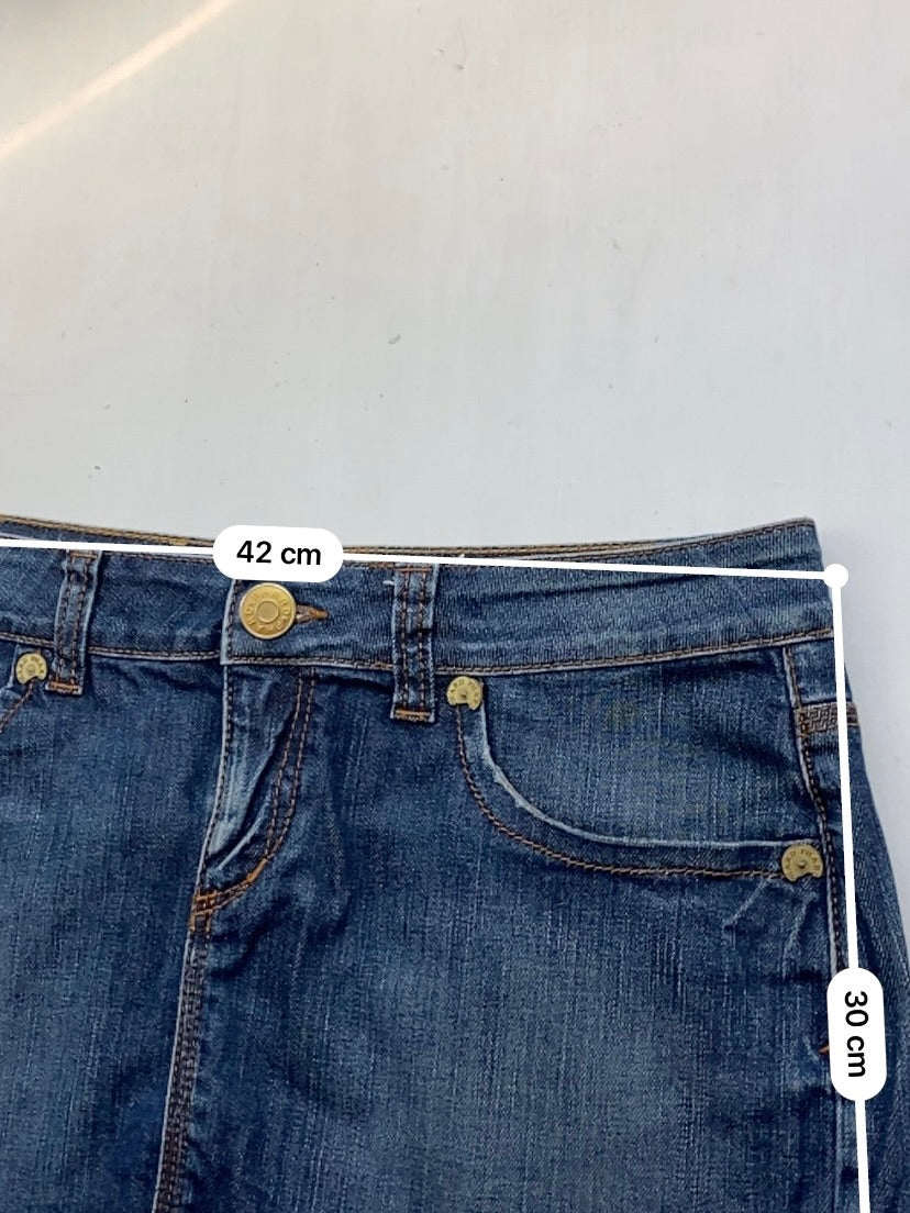 Blue denim low rise mini skirt (L)
