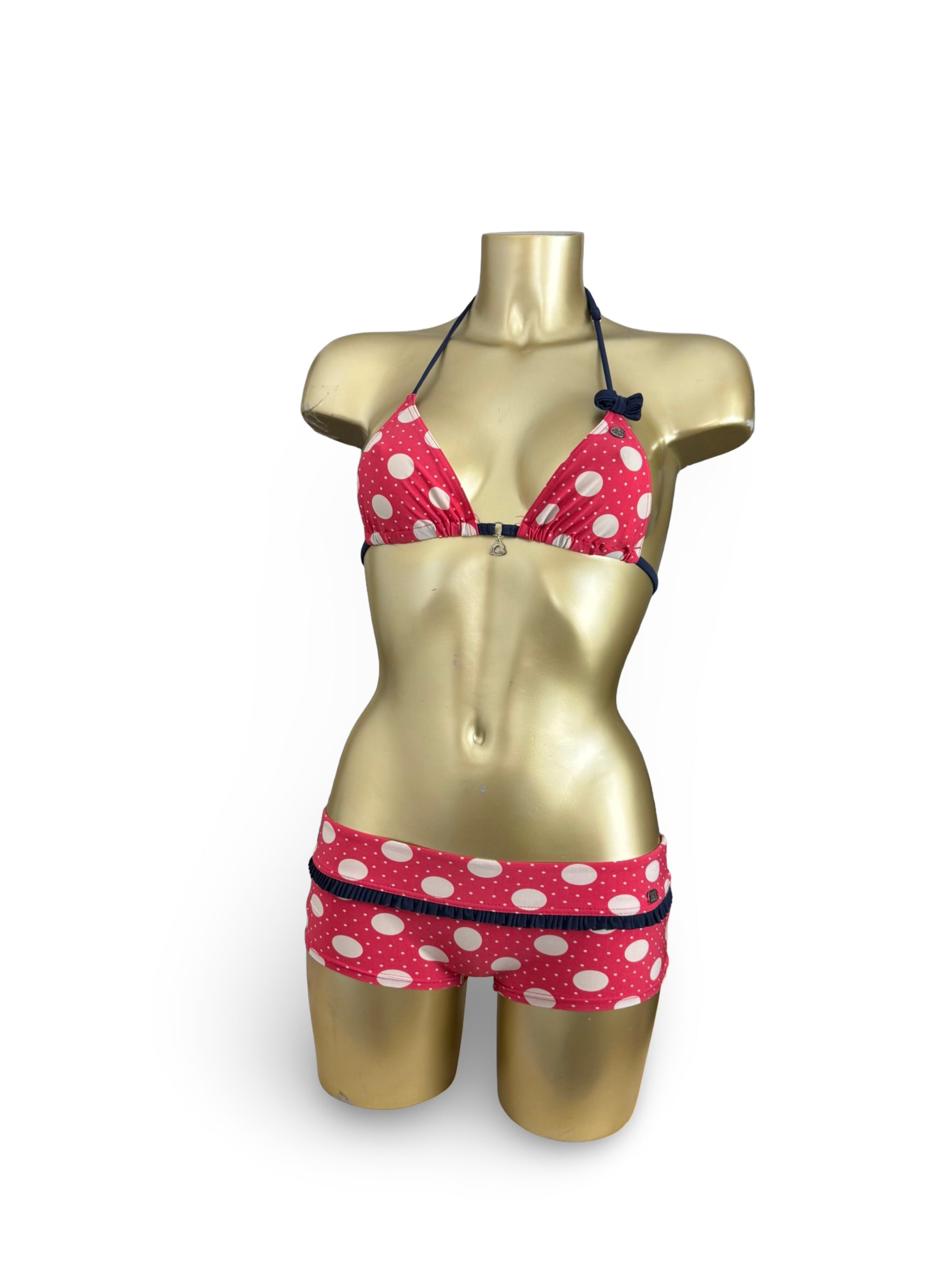 Red polka dots low rise shorty bikini set (XS)
