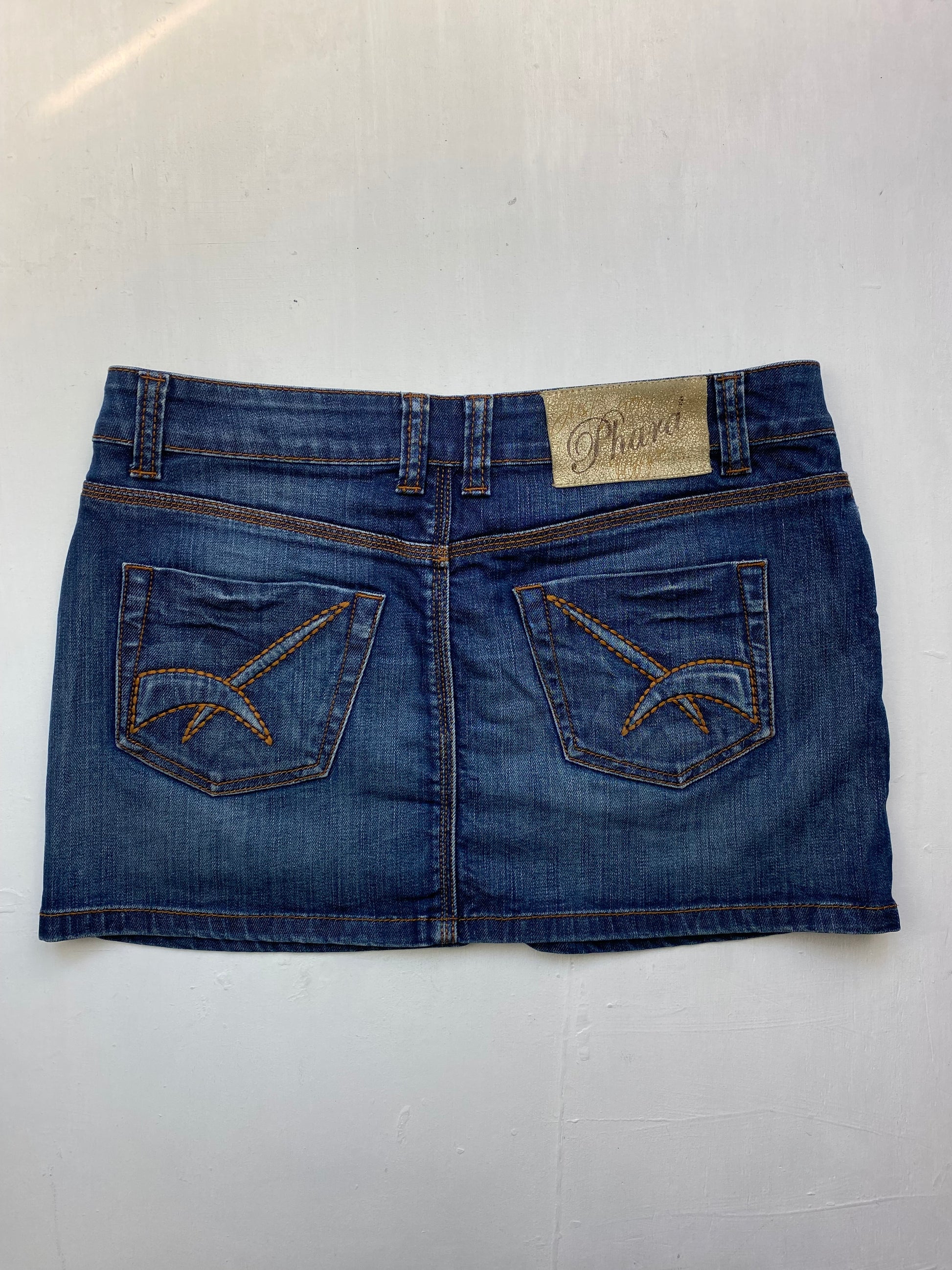 Blue denim low rise mini skirt (L)