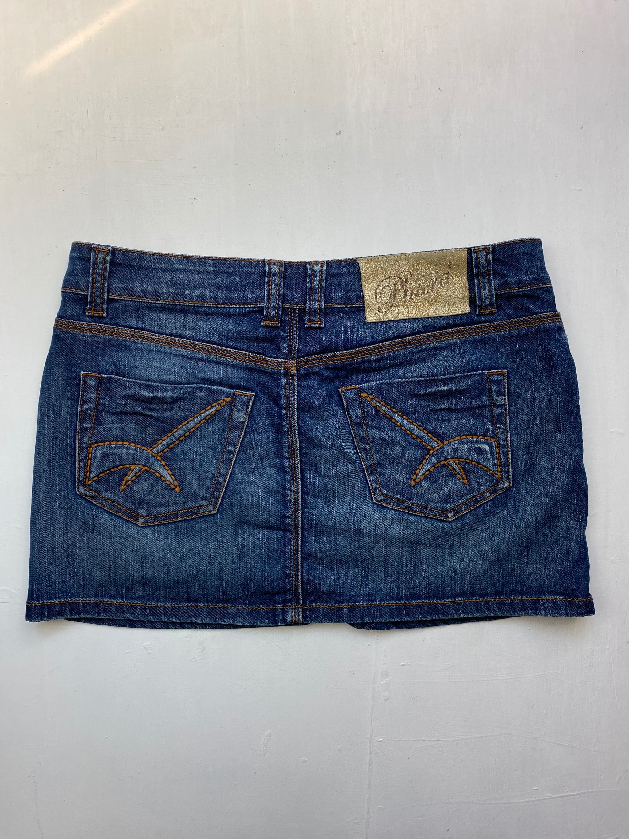 Blue denim low rise mini skirt (L)
