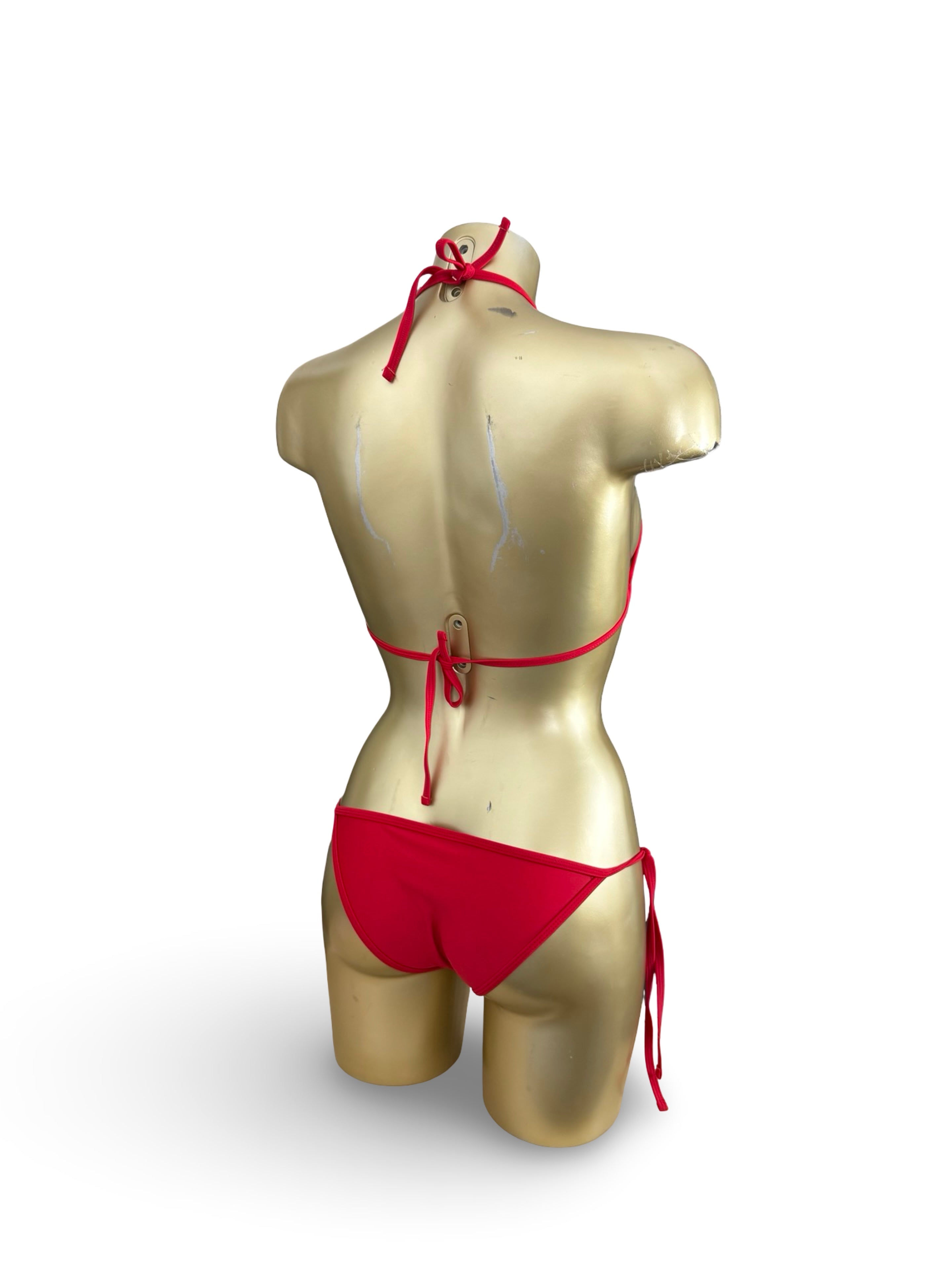 Red flower appliquée low rise bikini set (XS)