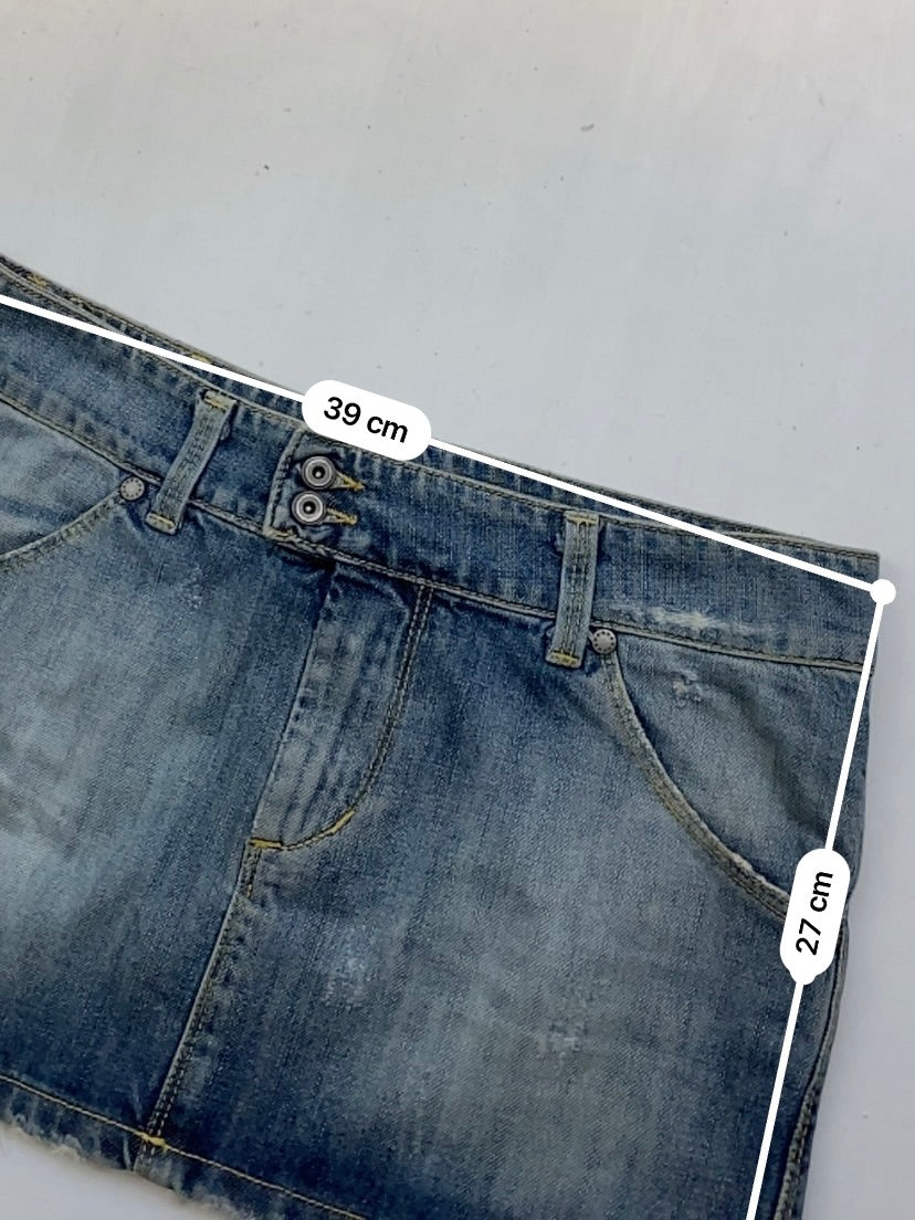 Blue denim low rise mini skirt (M)