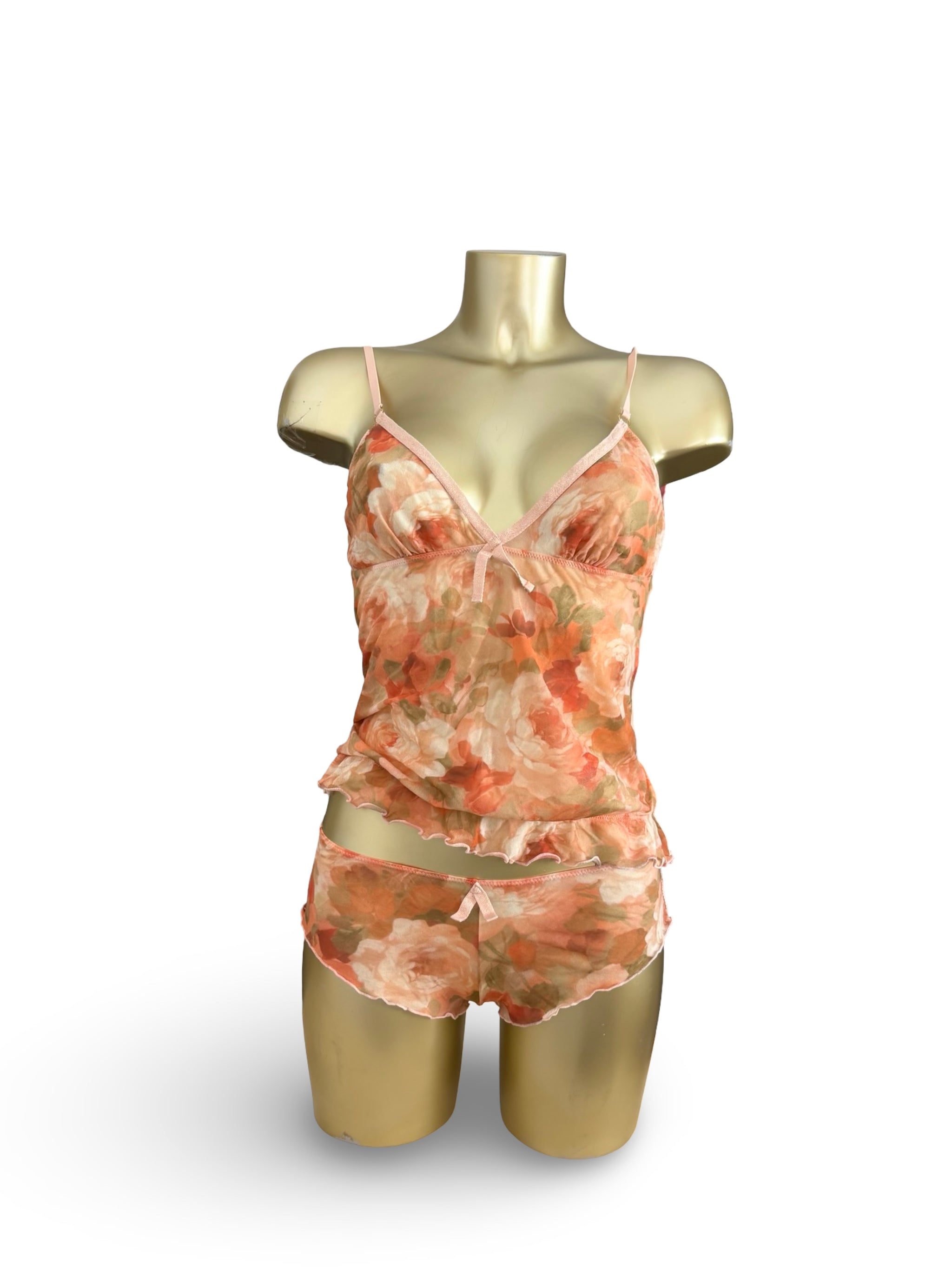 Orange floral mesh mini shorty + top set (M/L)