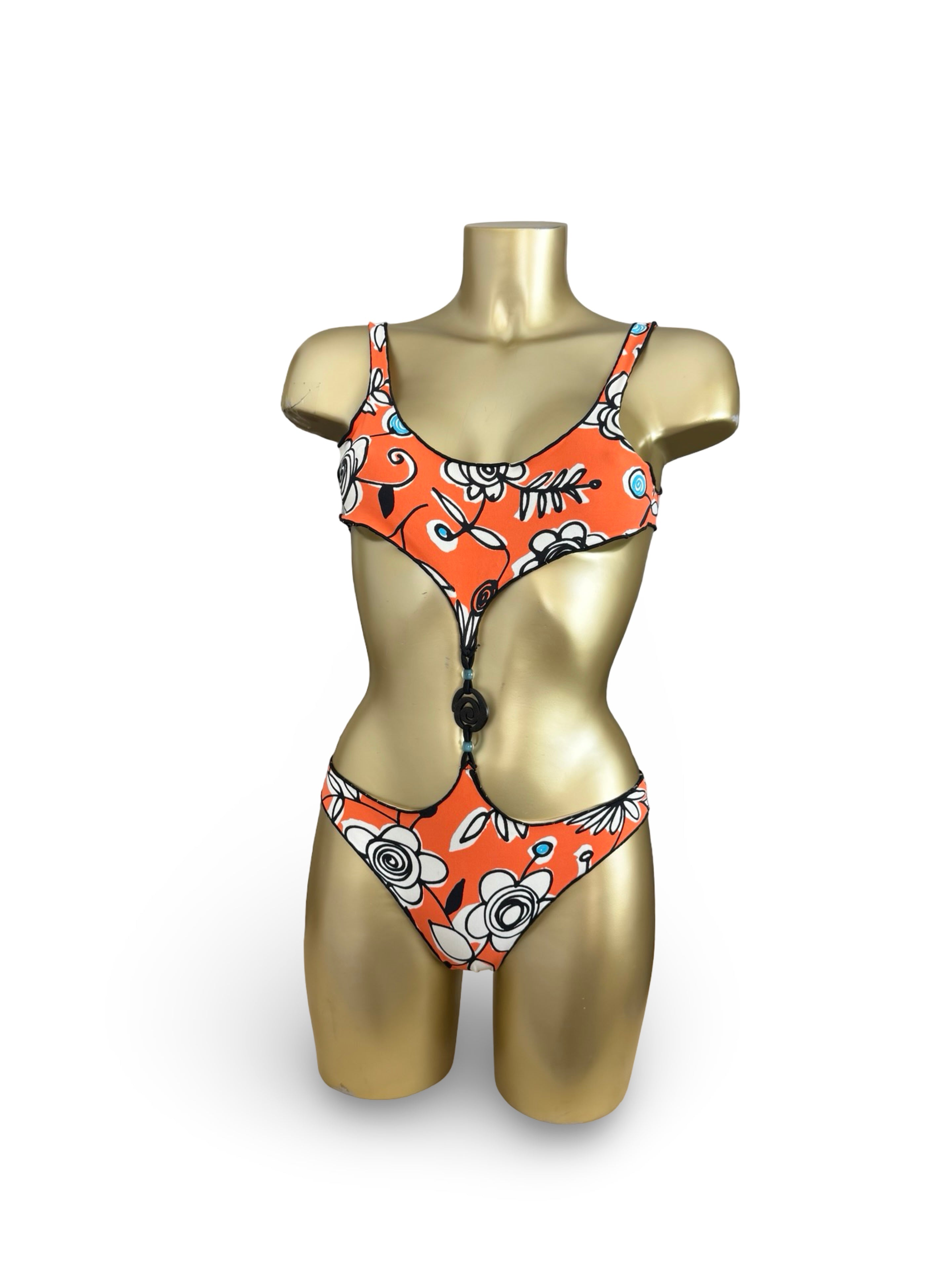 Orange floral low rise bikini set (XS)