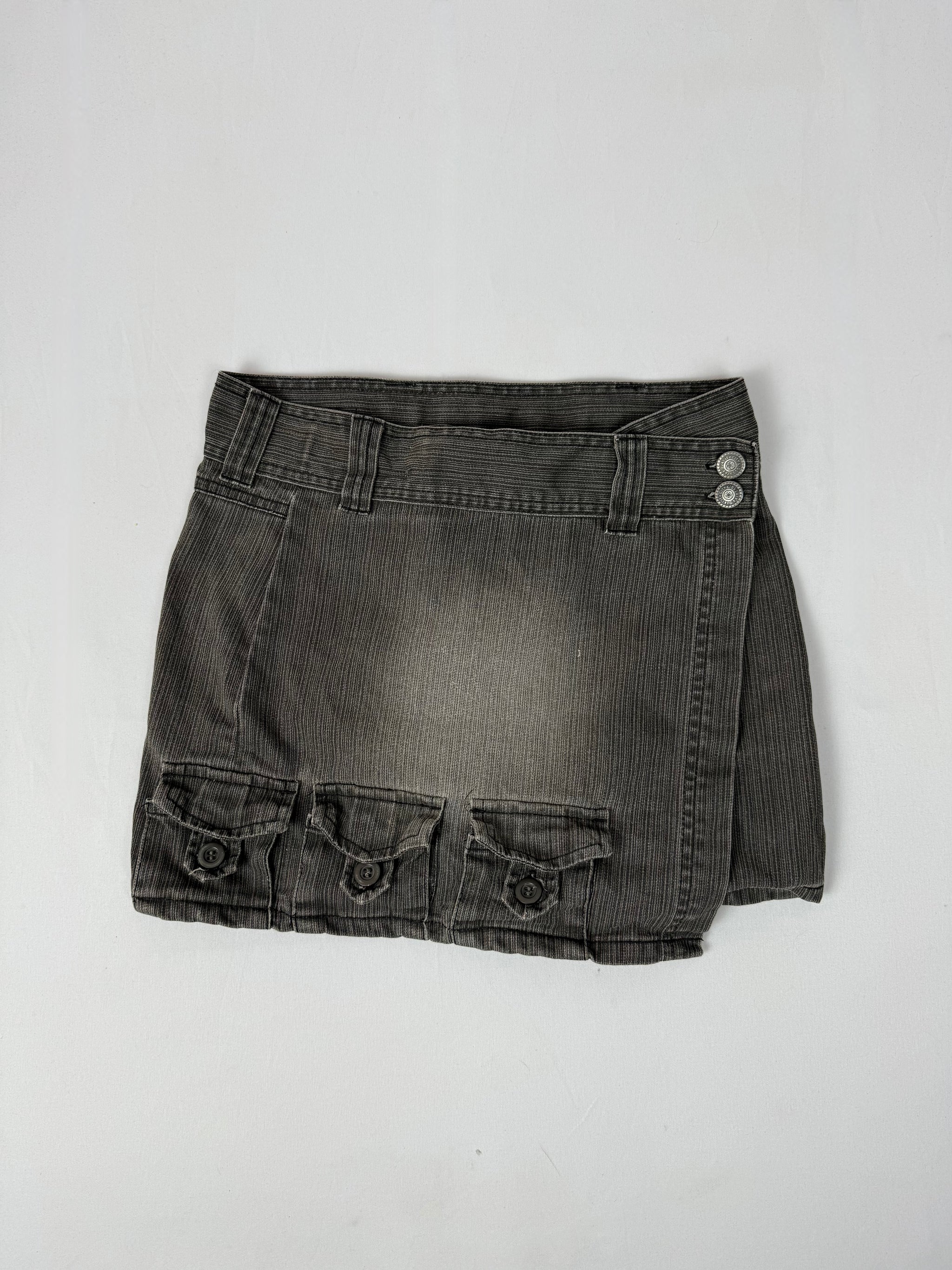 Grey denim low rise mini skirt (XS)