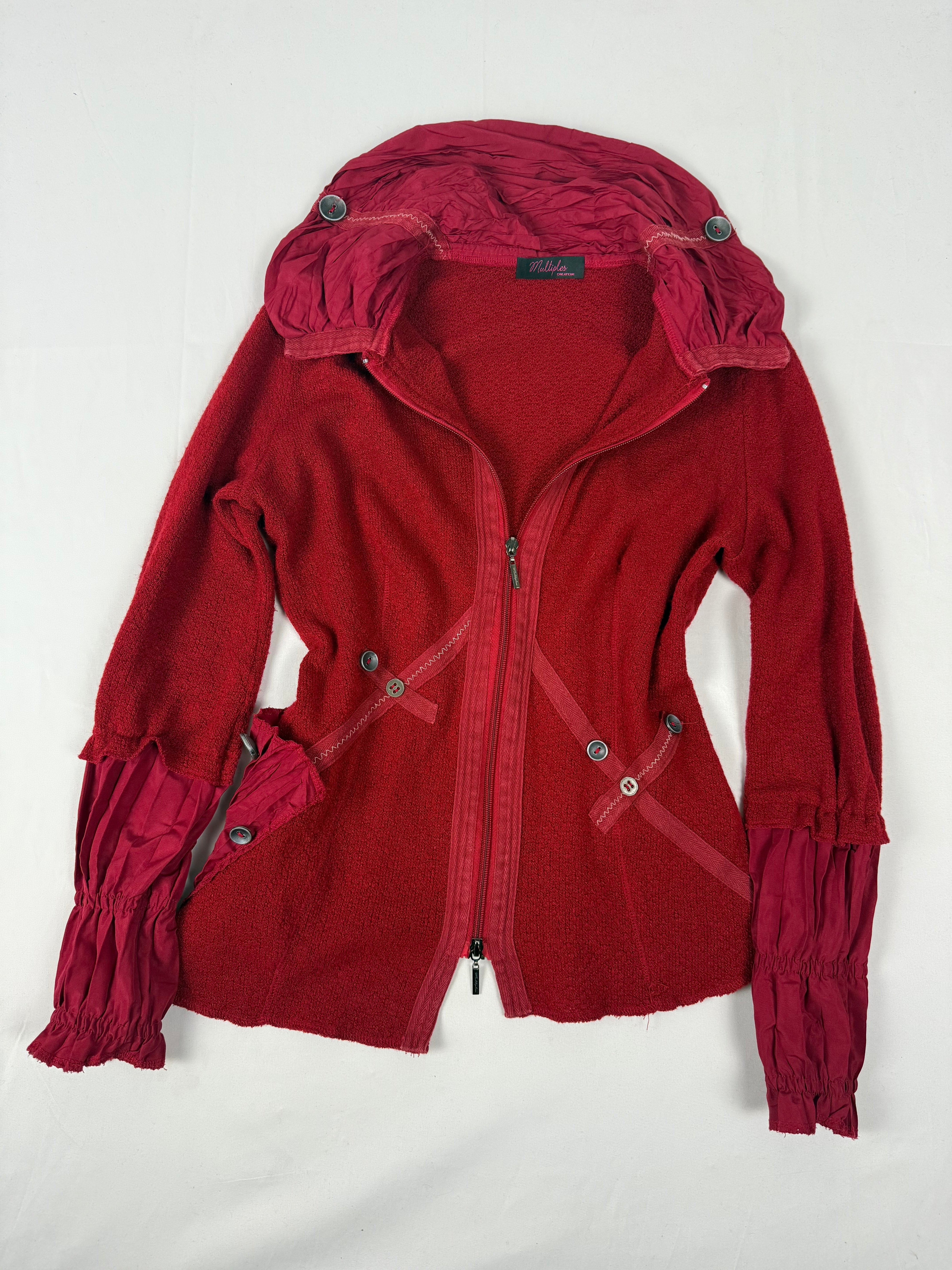 Red zip up tight fit jumper jacket (M)
