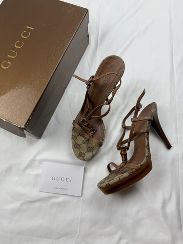 Brown monogram leather heels (37.5)
