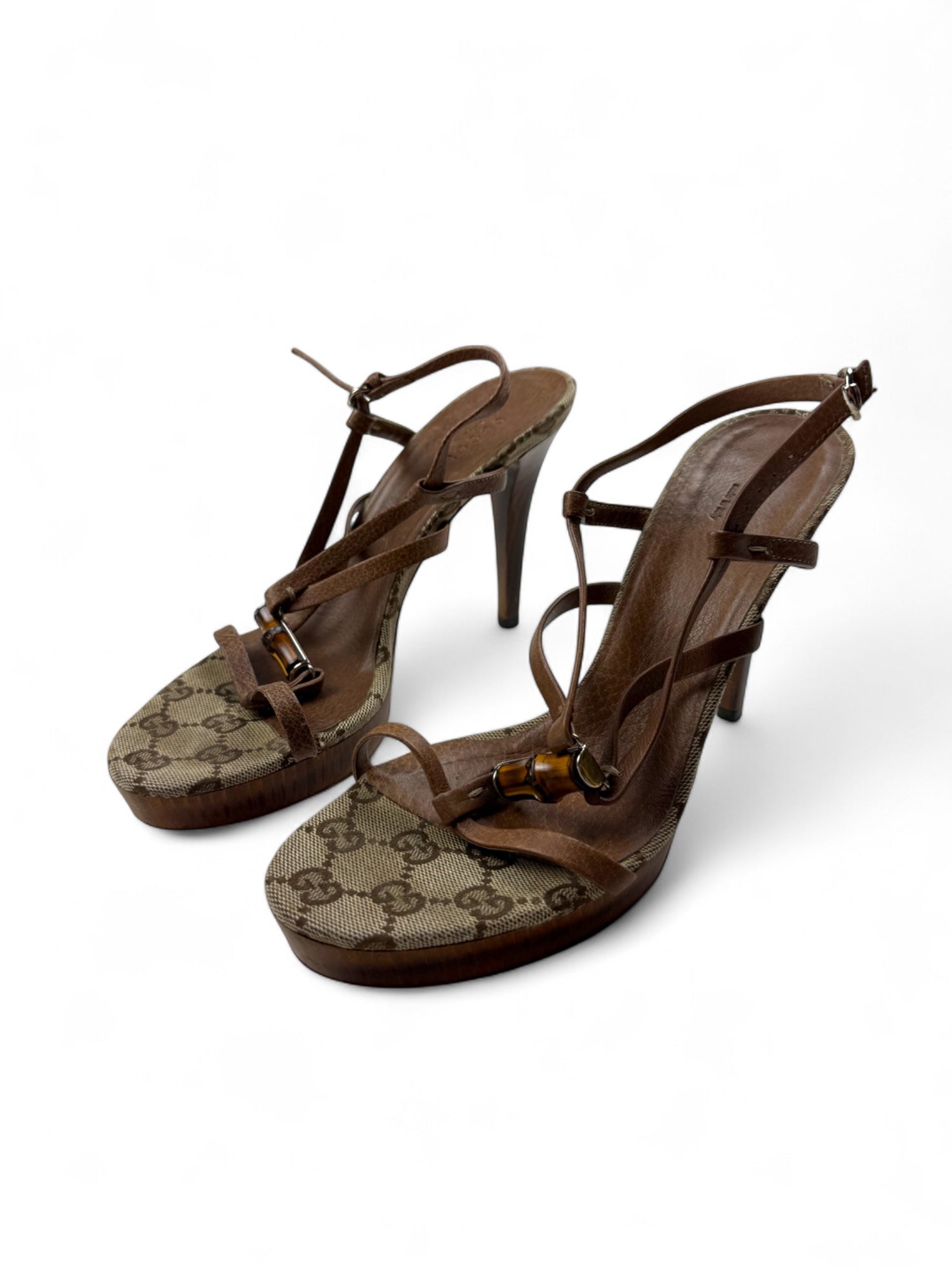 Brown monogram leather heels (37.5)