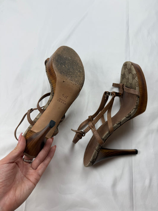 Brown monogram leather heels (37.5)