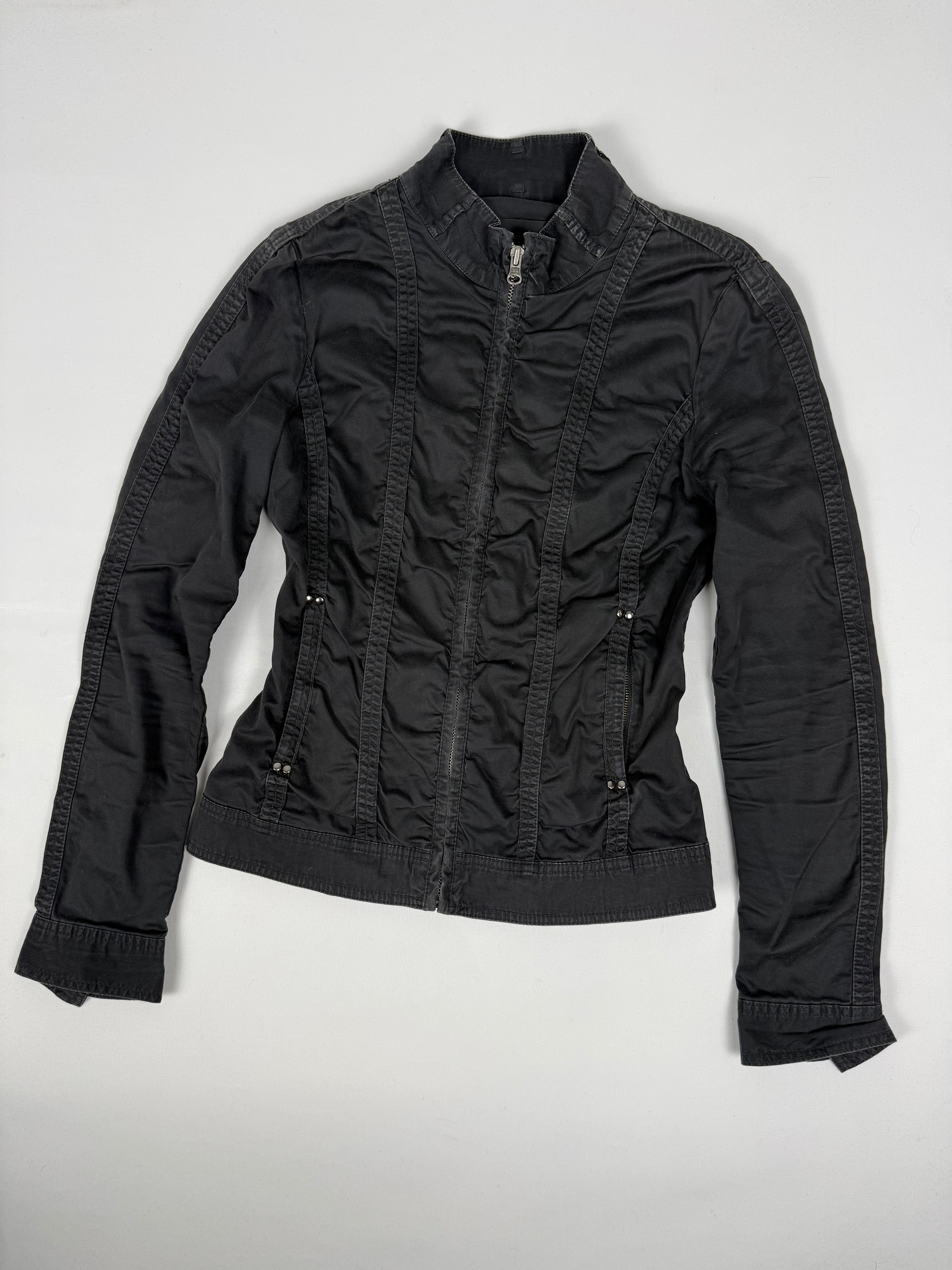 Black ruched zip up biker jacket (M)