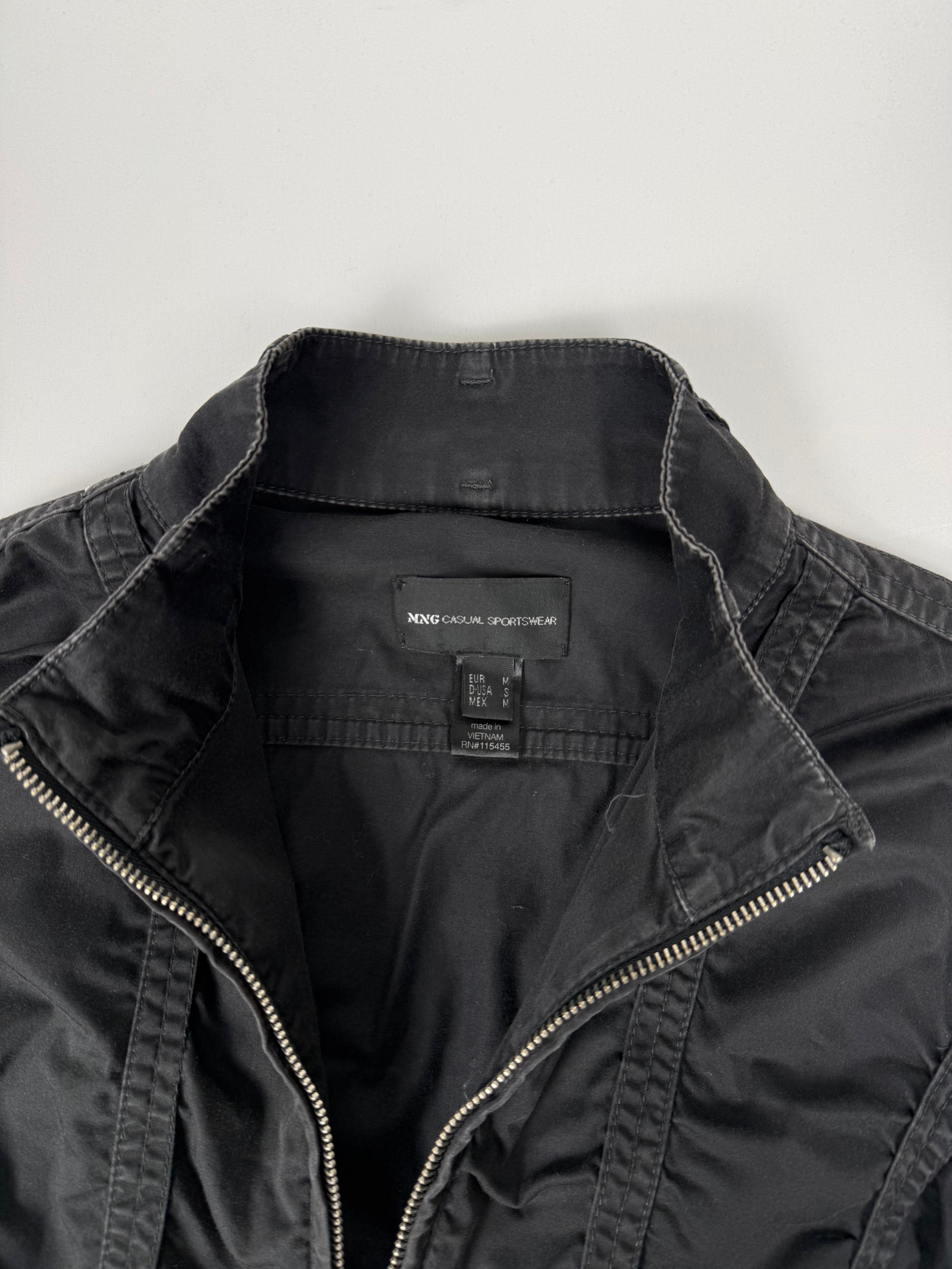 Black ruched zip up biker jacket (M)