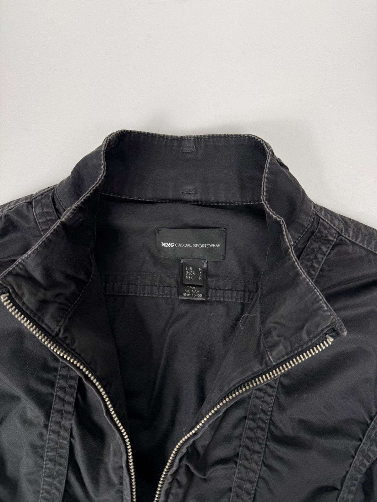 Black ruched zip up biker jacket (M)