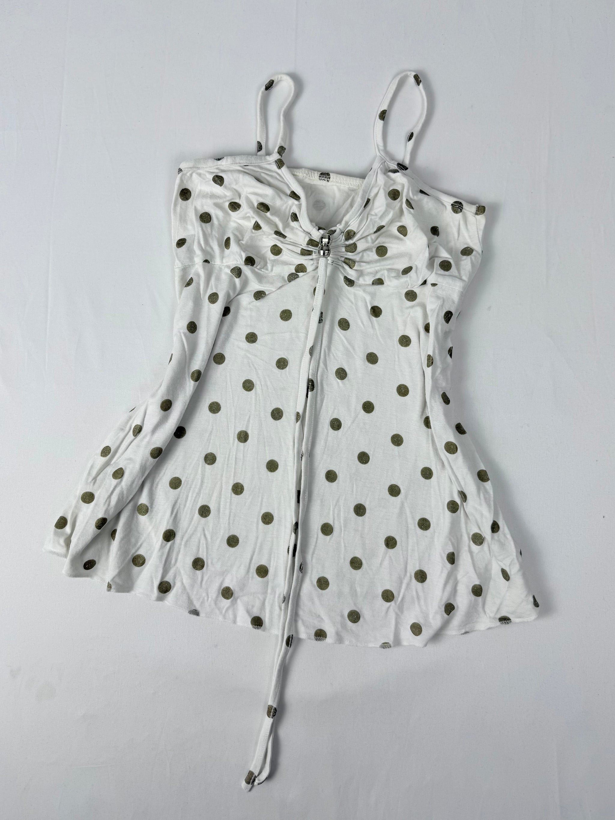 White polka dots tie up top (M)