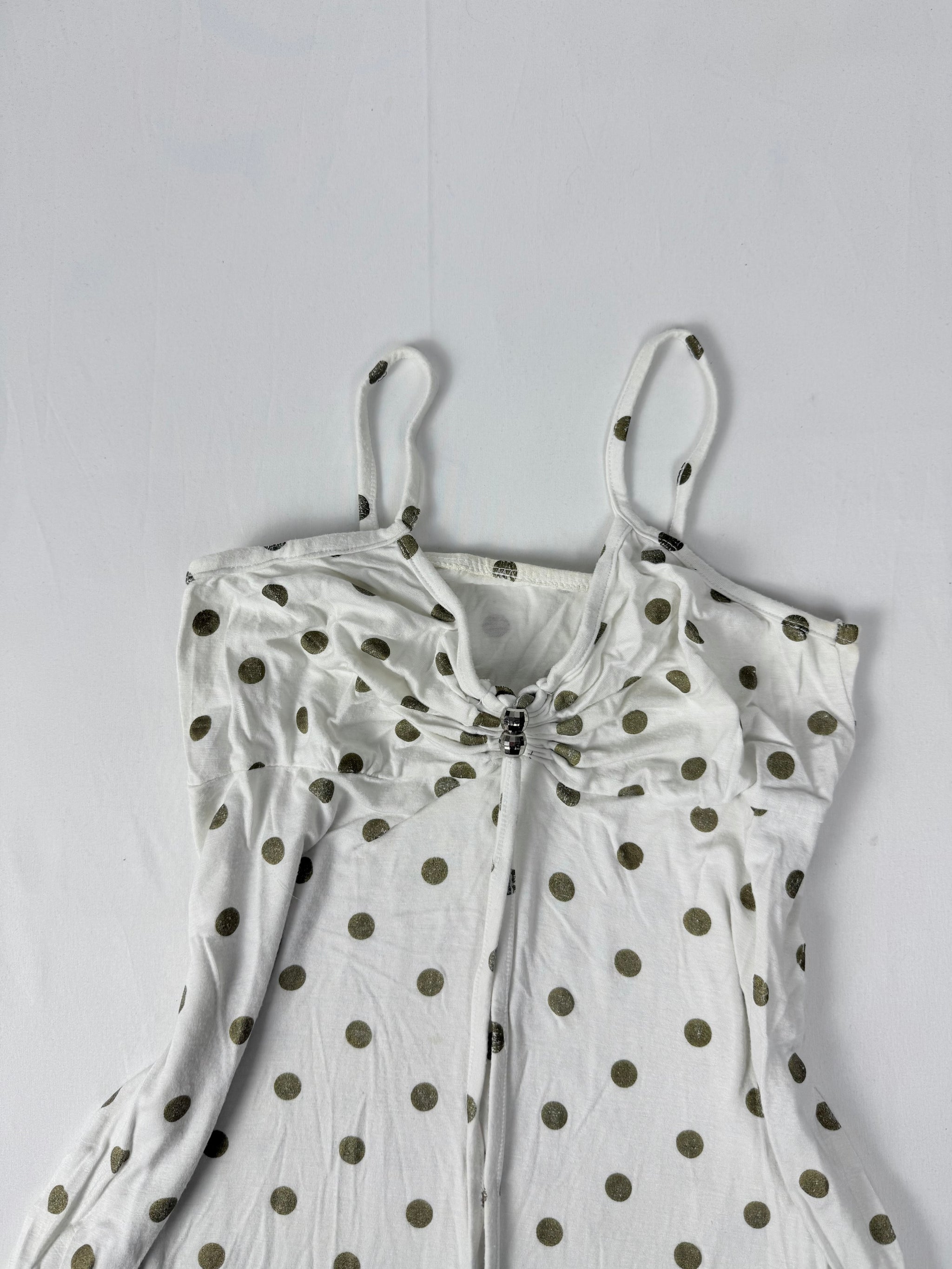 White polka dots tie up top (M)