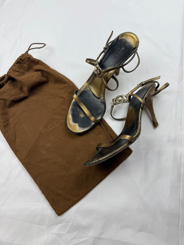 Metallic brown leather heels with gold GG buckle (39)