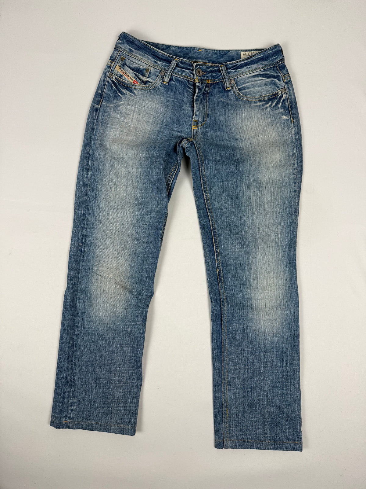 Blue denim low rise straight legs pants (S)