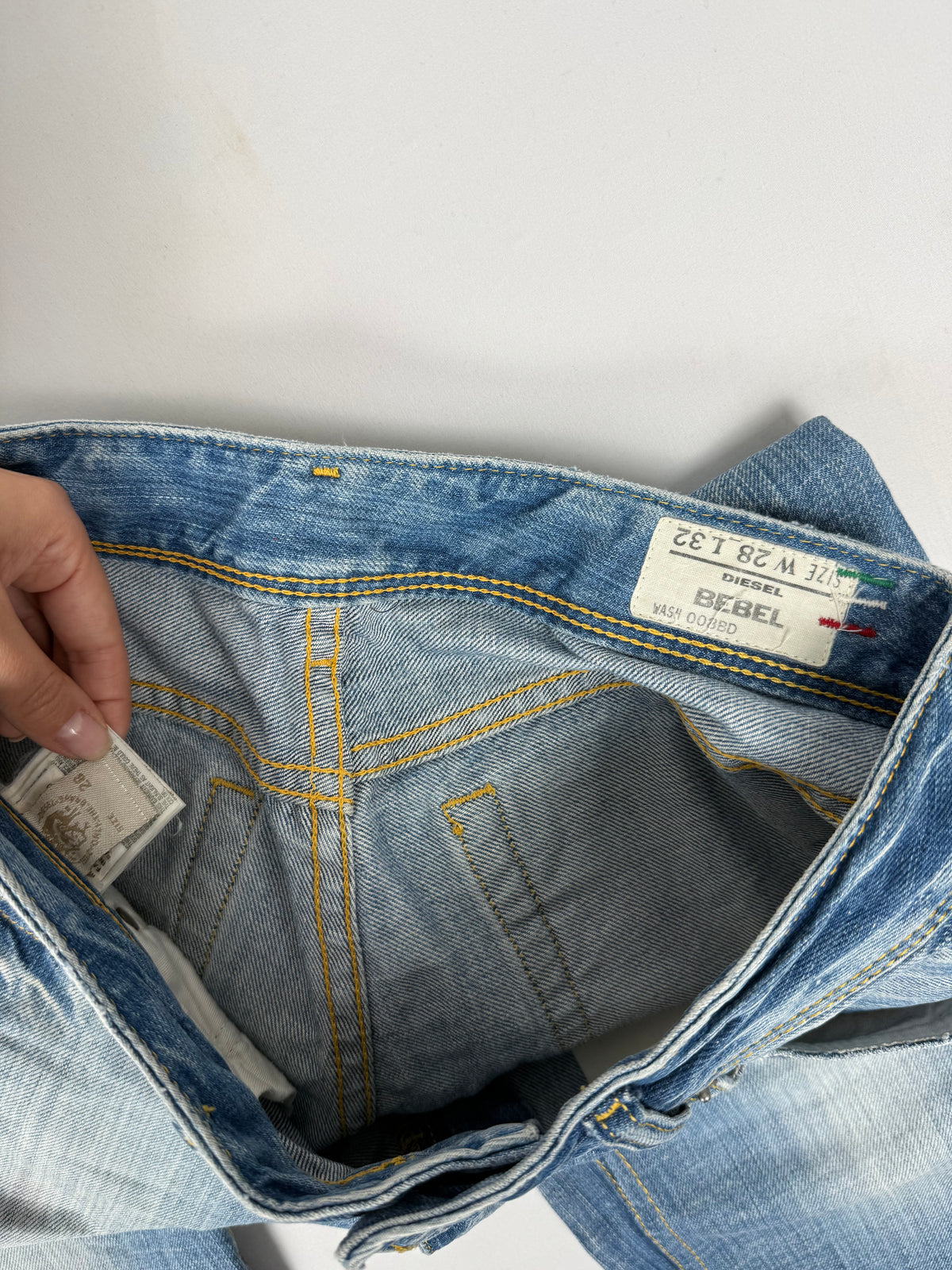 Blue denim low rise straight legs pants (S)