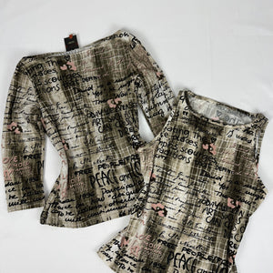 Khaki graphic lycra top (M)