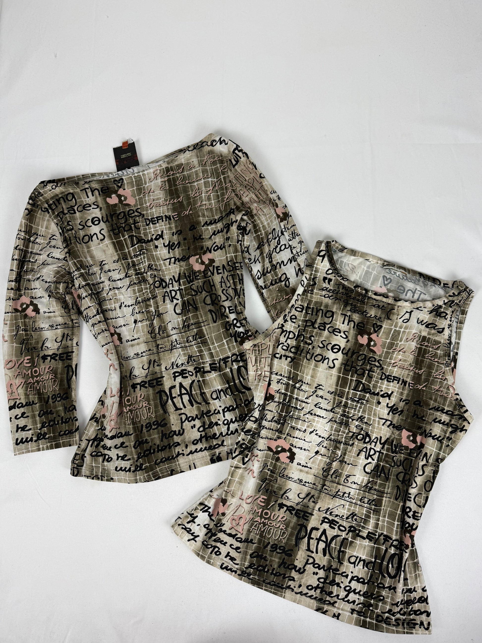 Khaki graphic lycra top (M)